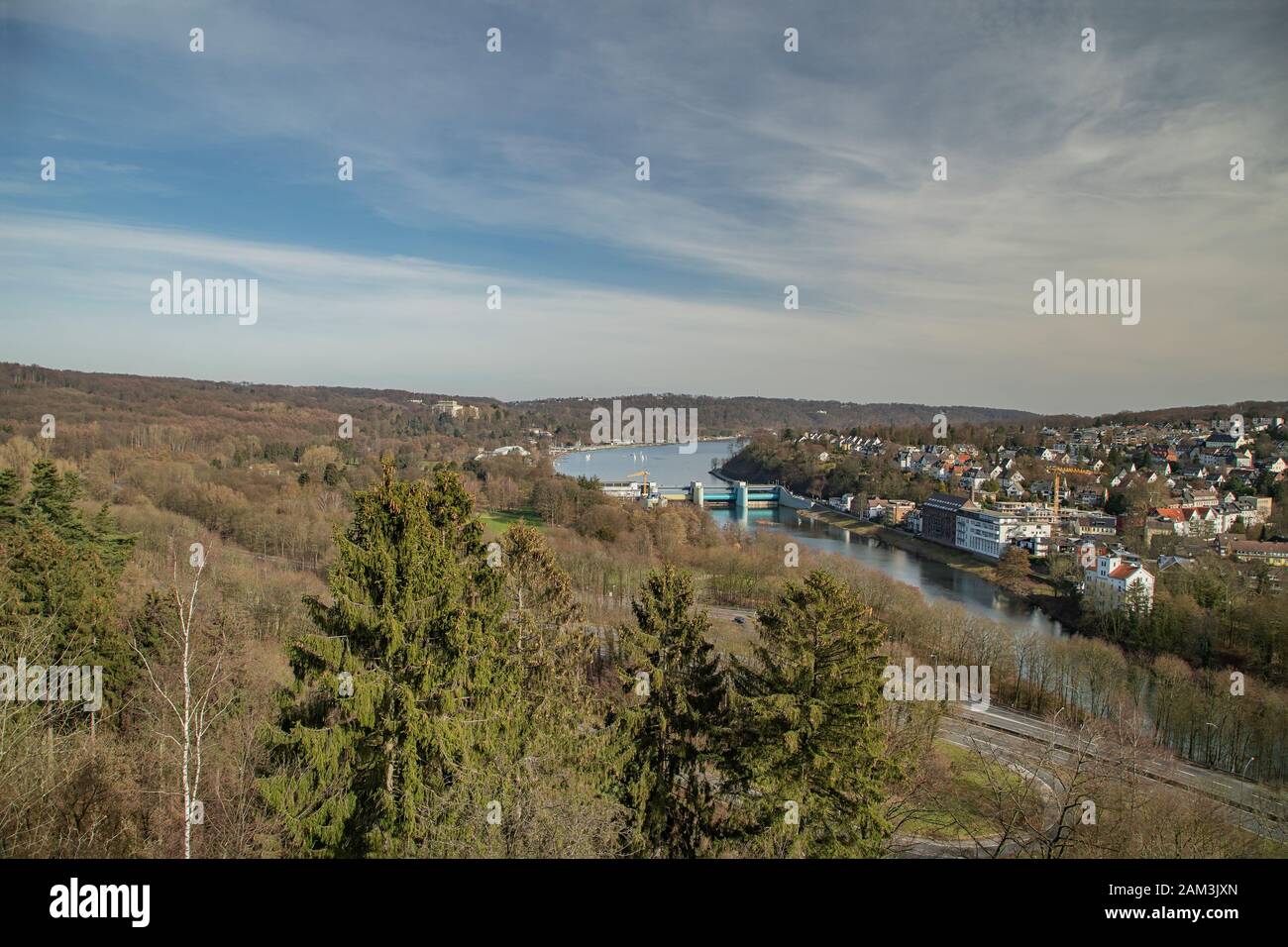 Essen - View from Baldeney-Steig to barrage and Lake Baldeney, North Rhine Westphalia, Germany, Essen, 23.02.2019 Stock Photo