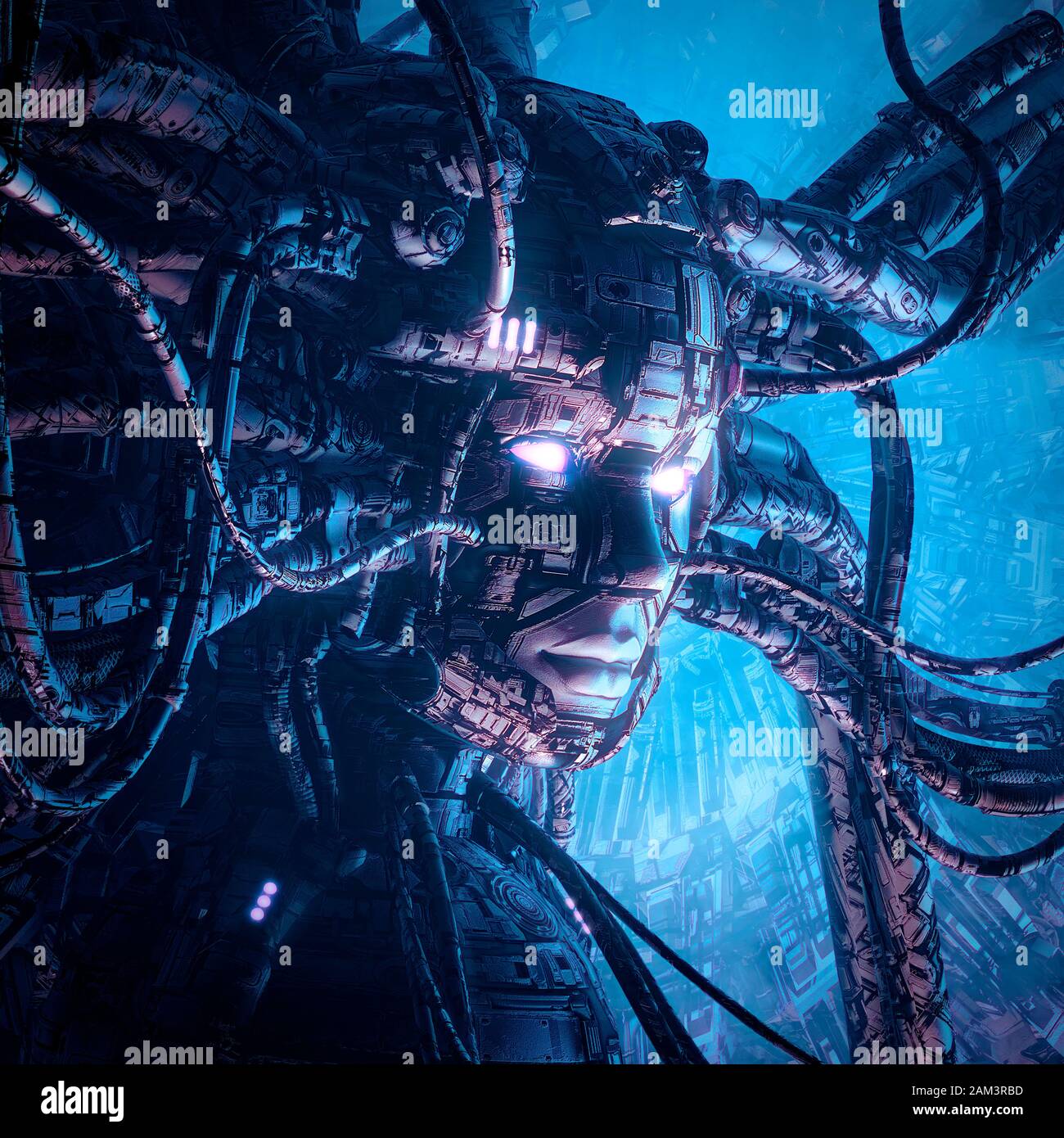 The queen awakens / 3D illustration of robotic science fiction female