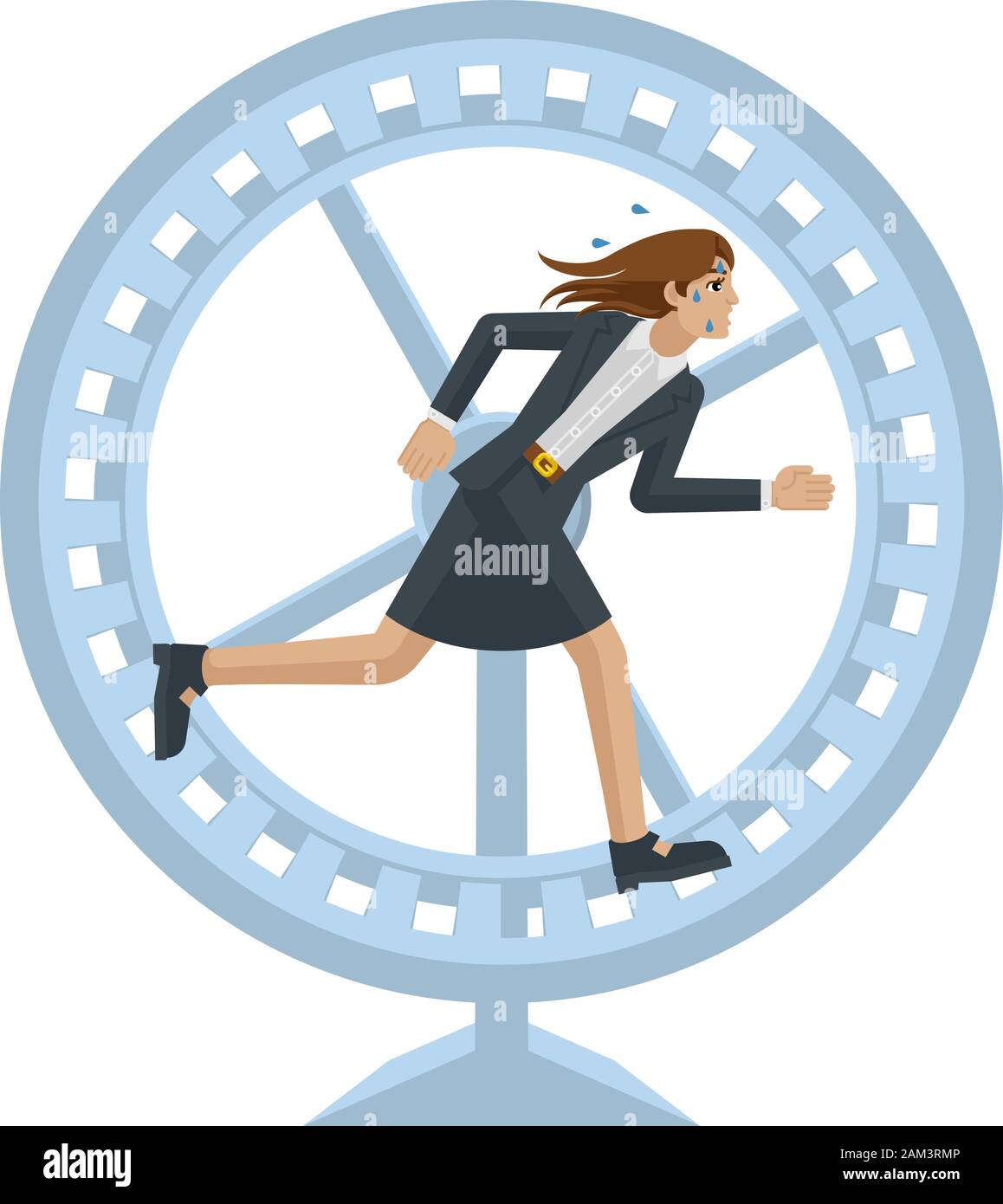 Business Woman Running Stress Hamster Wheel Stock Vector