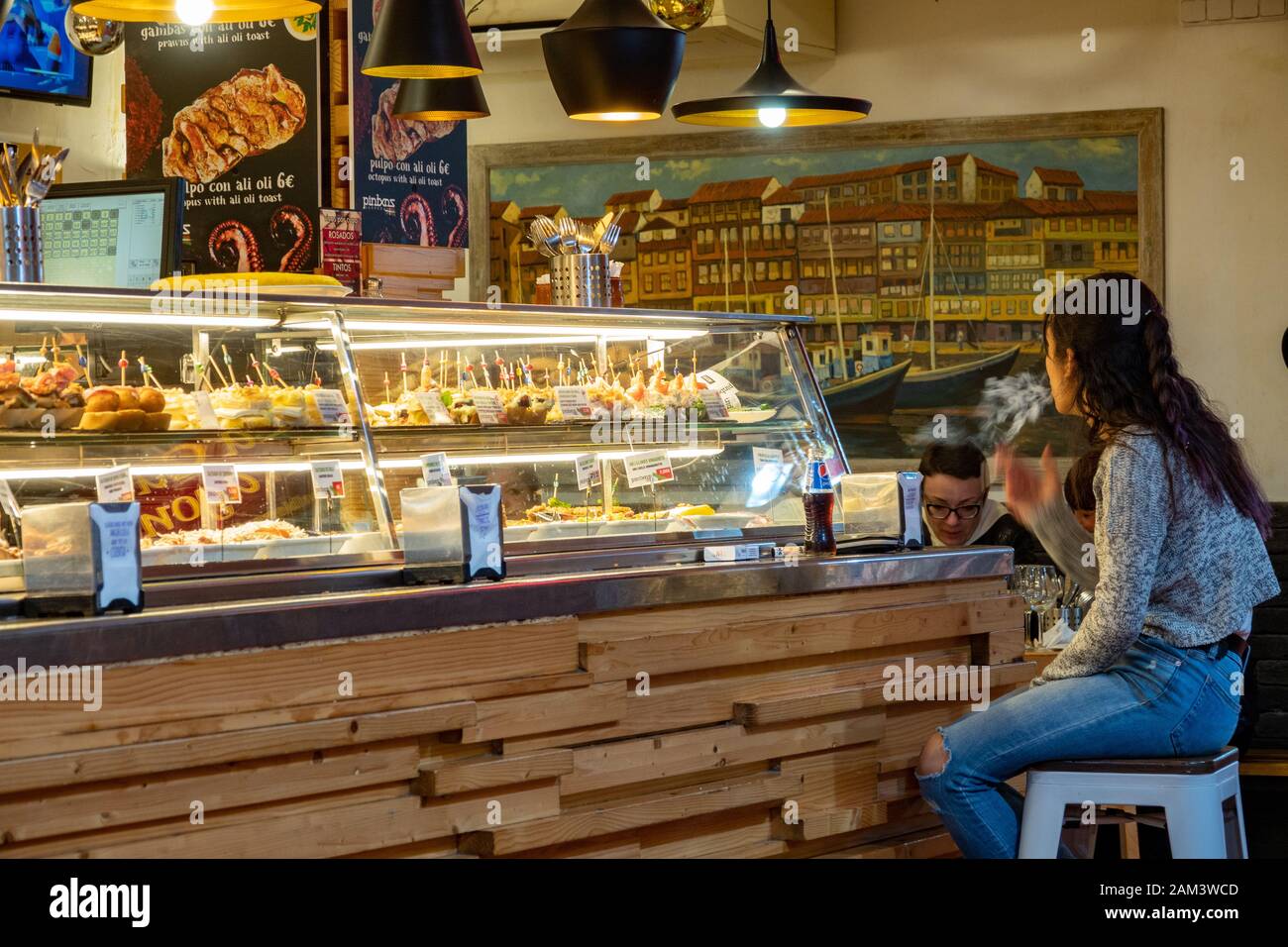 Benidorm old town, Alicante Province, Spain, colourful tapas bars in the Spanish part of the