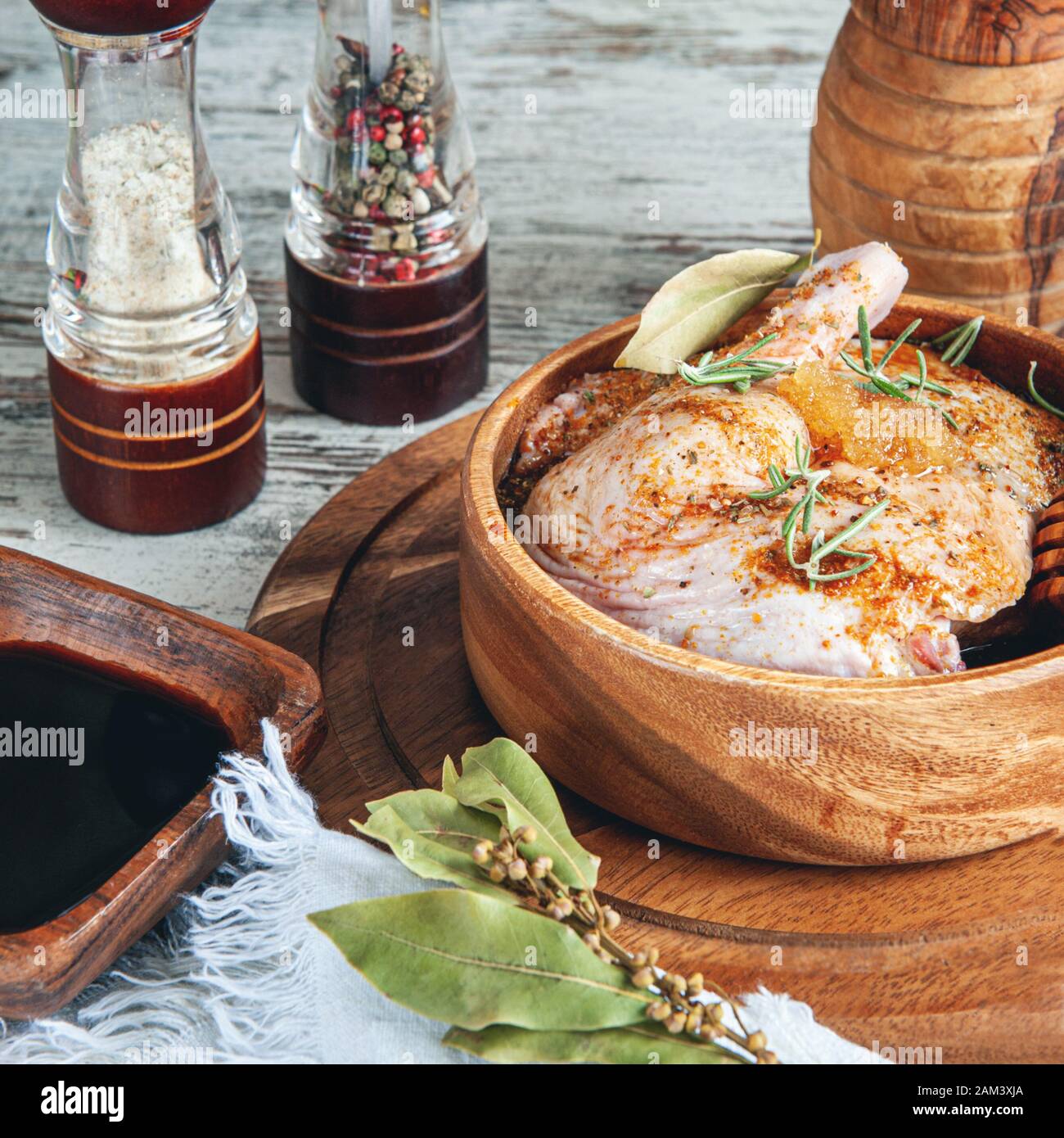 Duck legs marinated in a mixture of honey, soy sauce and aromatic herbs