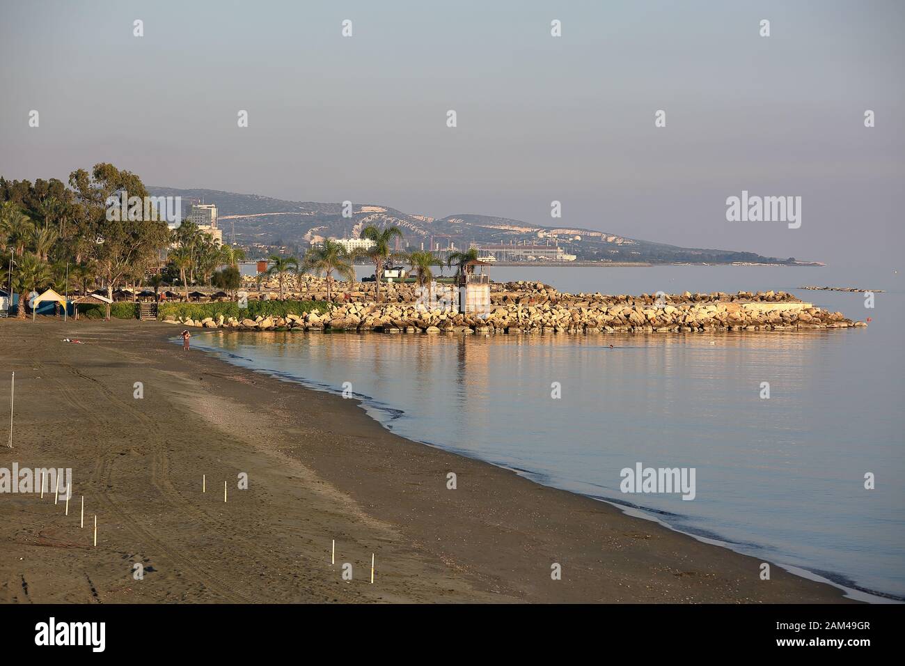 landscape with Limassol beach, Cyprus seaside, resort of relax, Mediterranean sea. Stock Photo