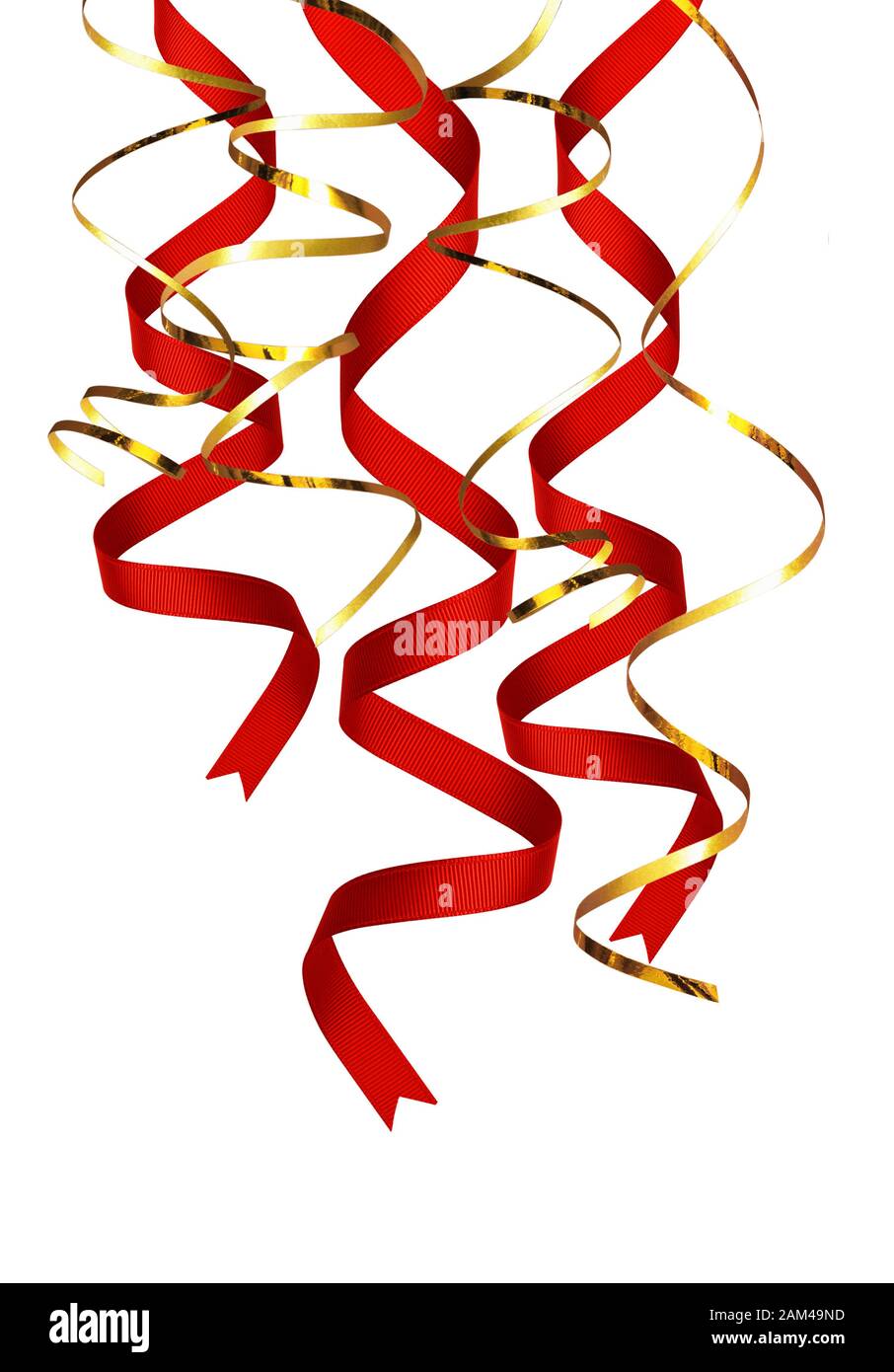 Red and golden ribbons decoration isolated on white Stock Photo - Alamy