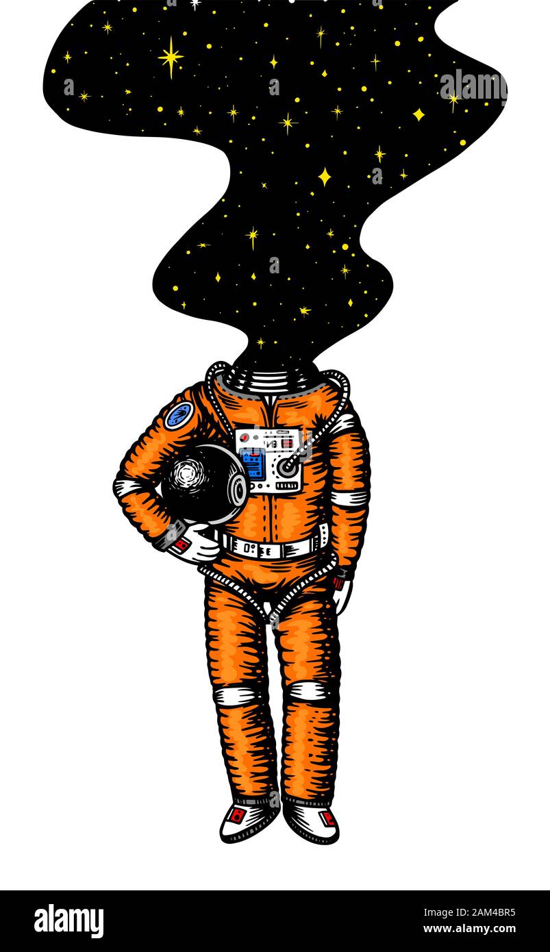 Soaring Spaceman. Space and galaxy in the head. Astronaut in