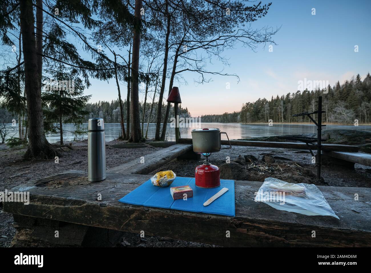 Morning at Lake Vääräjärvi in Nuuksio national park, Espoo, Finland Stock Photo