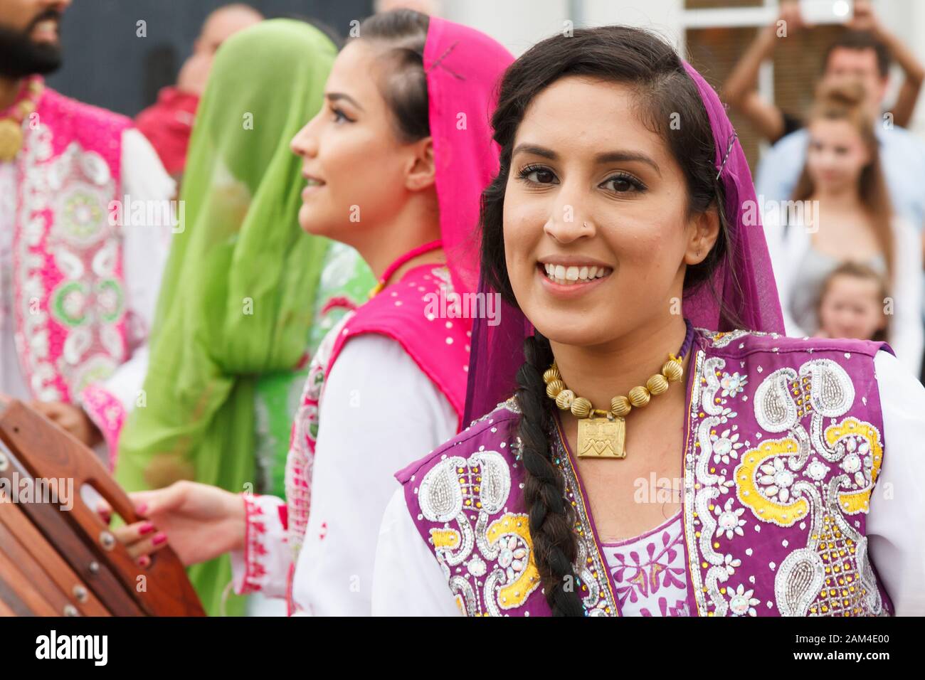 Woman in Indian national costume at the International Musical Eisteddfod street parade in Llangollen Stock Photo