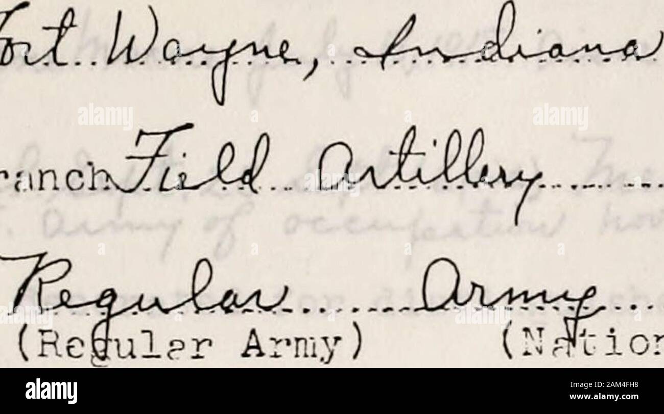 History of Allen County in the World War . (maidQn name of v/lfe) (place of birth,Occupation before entering the service .L^iXn^, Residence before entcrinp- the service (street (tovTi) (county) (state) Previous military experience ^. , c Dntc of induction into nervier/7CA^.v5^./.?y 7 ,plnce r rk^- ?i Jkt..U) br.Mnch. .., rr^nk (//h&gt;^iiniXr. .of. (Refulpr Army) (::.^iGnra Guard) (St.-tc Kilitio. or Hon.e G-Tiard) AsKi^ned to f^^oUL/^ ..yS. /SO..i&gt;k.....^-(l^ - -- (cc/rr:rjrir;y) (rcrimont) (divlcionj Where trrincd. Promotions -^h^^O^JLt (f ro.Ti rank) (nrrncc of crj^.ps ir -chiE; countr Stock Photo