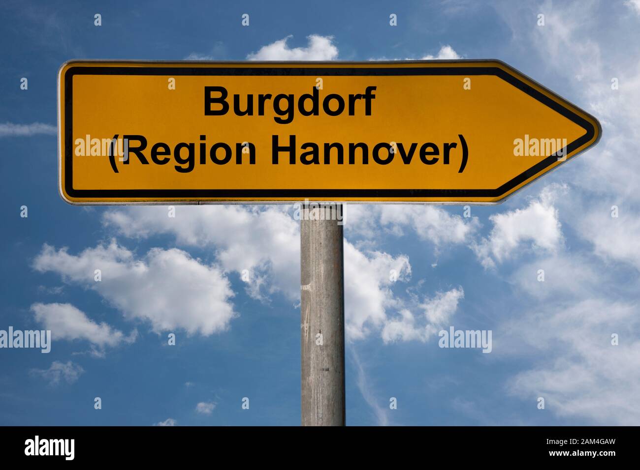 Detail photo of a signpost with the inscription Burgdorf (Region Hannover), Lower Saxony, Germany, Europe Stock Photo