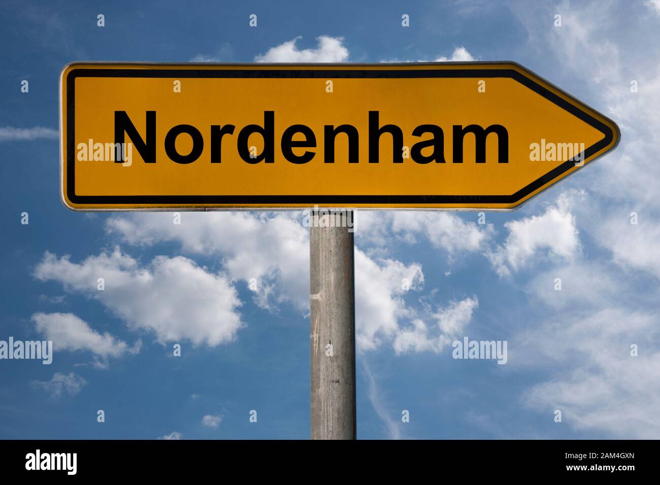 Detail photo of a signpost with the inscription Nordenham, Lower Saxony, Germany, Europe Stock Photo