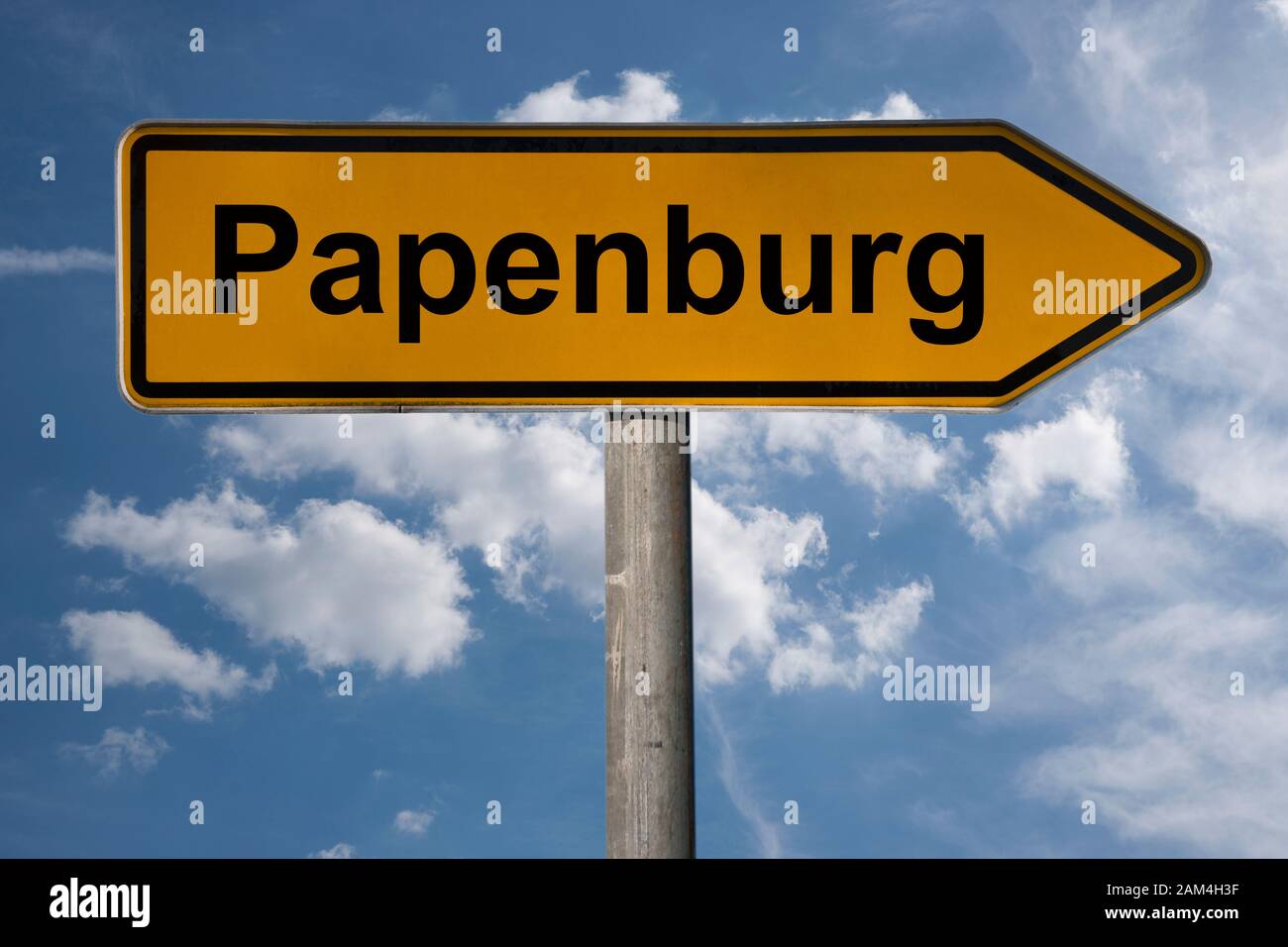Detail photo of a signpost with the inscription Papenburg, Lower Saxony, Germany, Europe Stock Photo