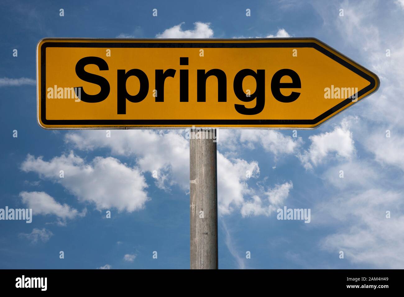 Detail photo of a signpost with the inscription Springe, Lower Saxony, Germany, Europe Stock Photo