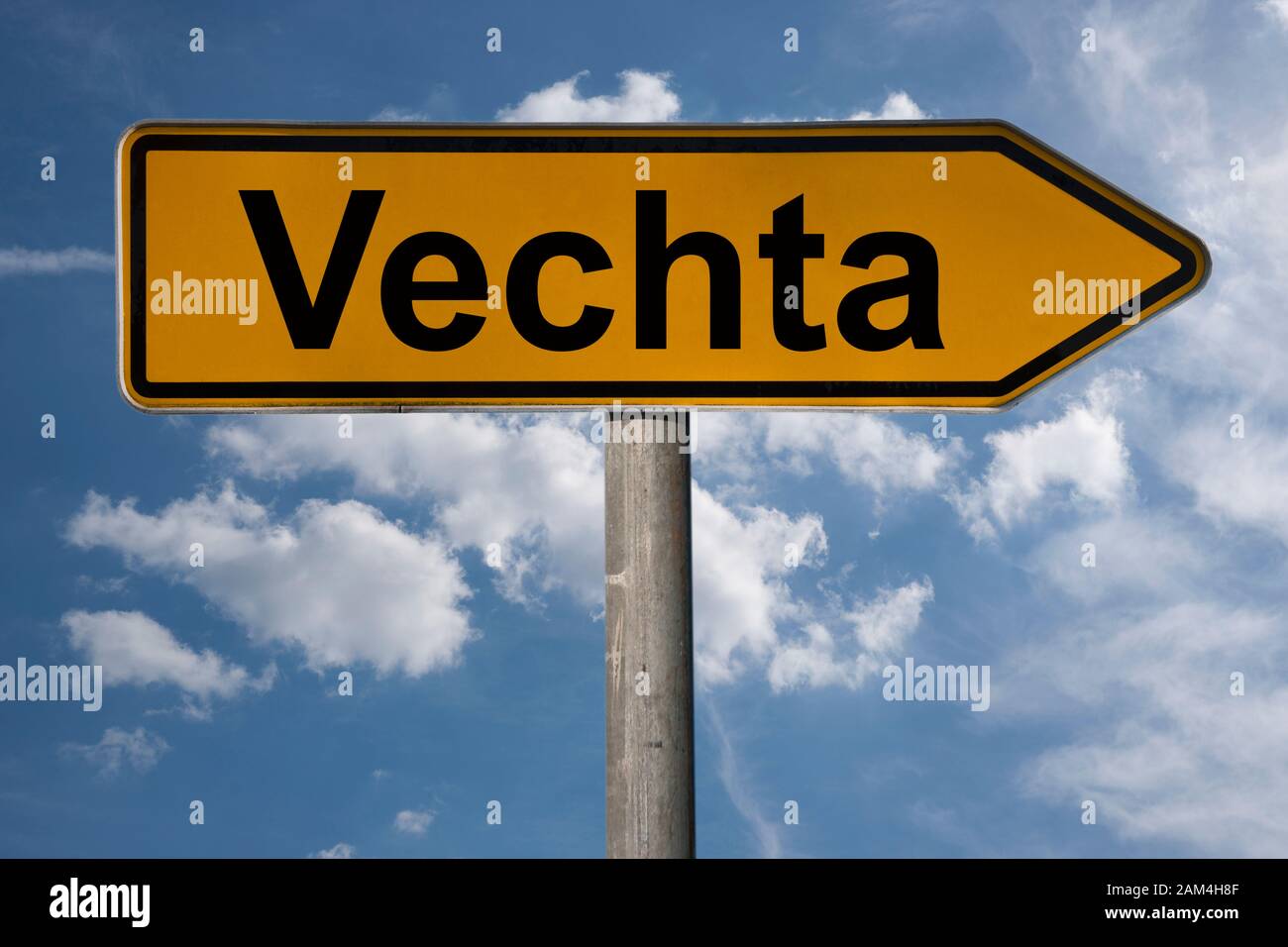 Detail photo of a signpost with the inscription Vechta, Lower Saxony, Germany, Europe Stock Photo