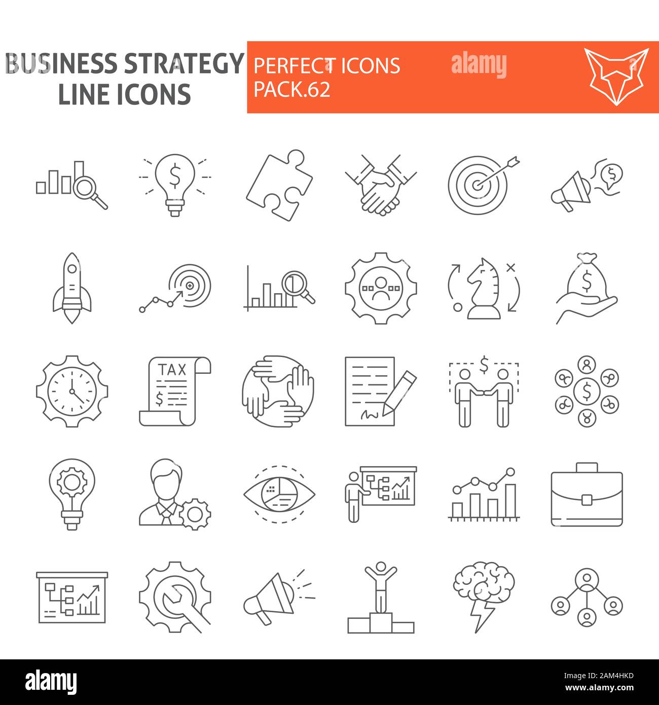 Business strategy thin line icon set, finance symbols collection, vector sketches, logo illustrations, strategy icons, business signs linear Stock Vector