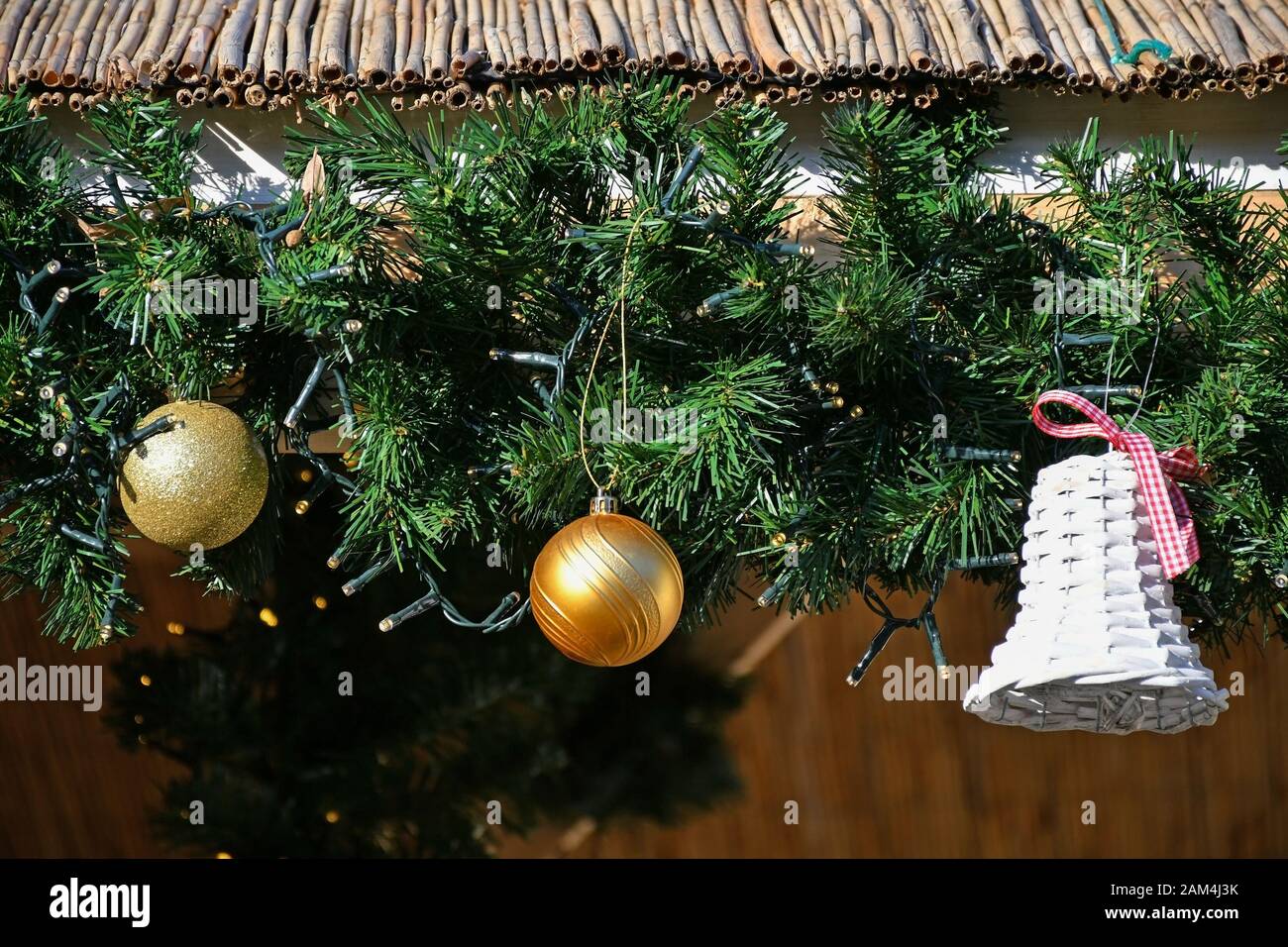 Christmas ornaments on the wall of a building Stock Photo - Alamy