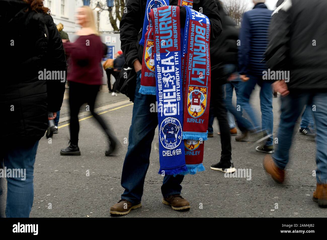 Halfandhalf matchday scarves for sale outside the ground ahead of the Premier League match at Halfandhalf matchday scarves for sale outside the ground ahead of the Premier League match at