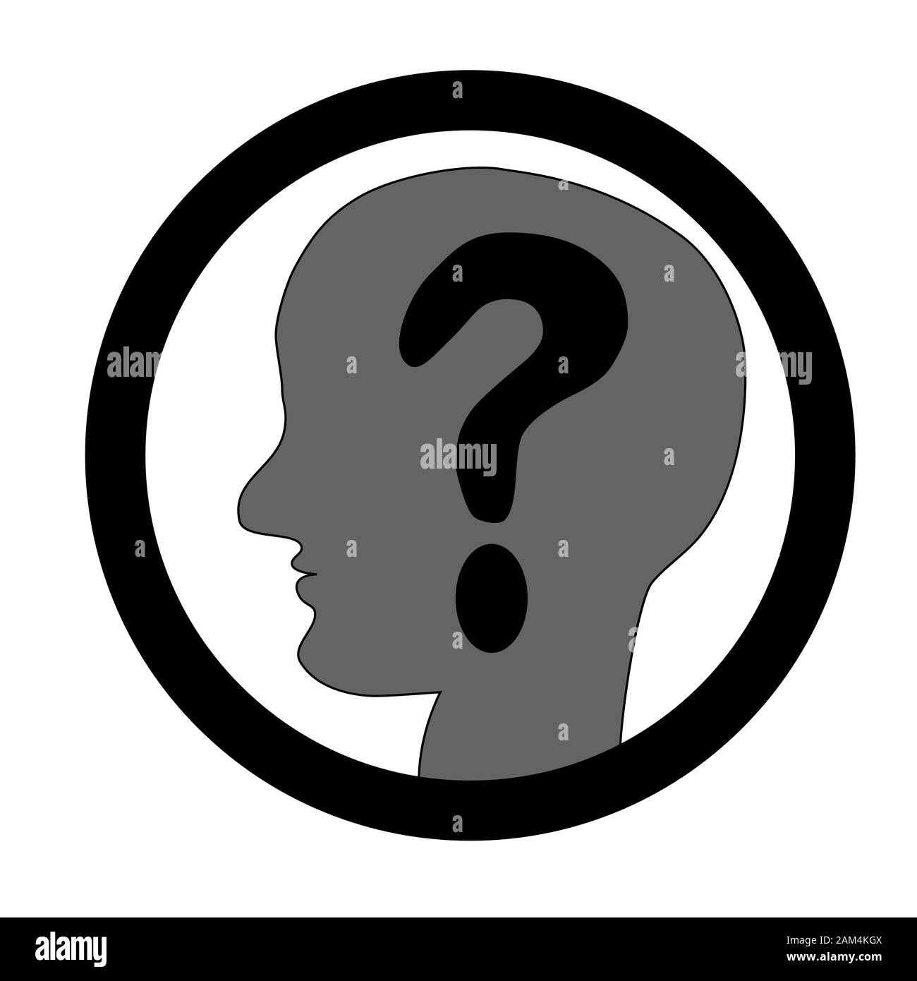 Human head profile silhouette and question mark isolated on white background. Doubt concept, decision making.Facial recognition, identification.Vector Stock Vector