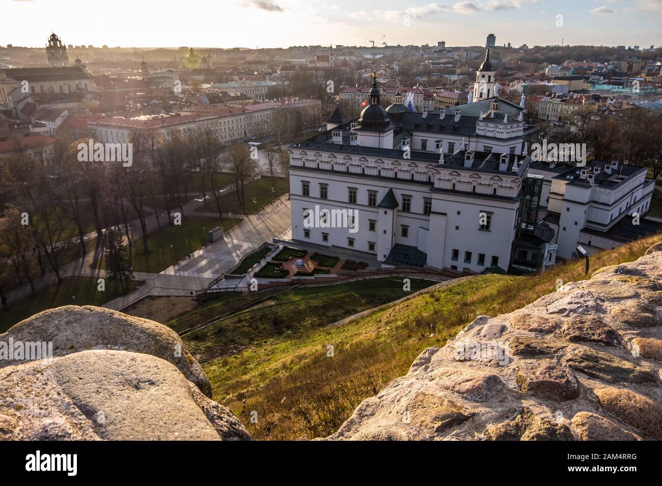 Vilnius, Lithuania - December 16, 2019: View of Lithuanian Royal Palace in Vilnius from the Hill of Upper Vilna Castle Stock Photo