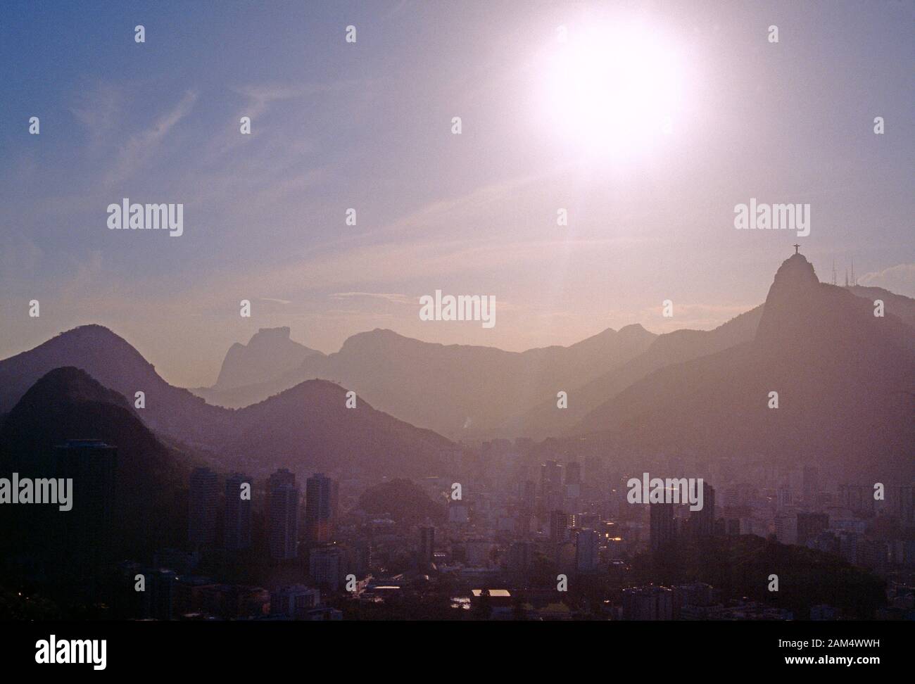 Brazil. Rio de Janeiro. Overview with sun. Stock Photo