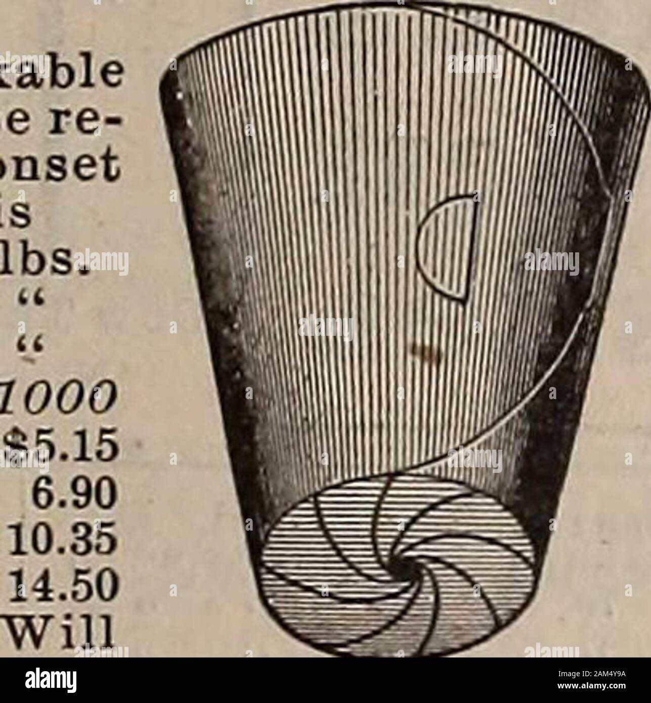 W.WRawson & Coseedsmen / W.WRawson & Co. . POTS. Clay. Standard sizes.Pots. Saucers. Pot and Saucer.Bulb Pot. 3y2x6-in, In. Each. Doz. 100. Each Doz. 700. 2% $0.02 $0.12 $0.80 3 .02 .17 1.00 4 .03 .30 1.75 $0.02 $0.20 $1.30 5 .04 .40 2.90 .03 .25 1.65 6 .06. .65 4.35 .04 .35 2.20 7 .09 1.00 7.20 .05 .45 2.90 8 .12 1.25 9.45 .06 .60 4.35 9 .15 1.75 13.50 .07 .70 5.25 10 .25 2.40 17.00 .08 .90 6.75 11 .30 3.25 22.50 .10 1.10 8.15 12 .40 4.25 .15 1.50 10.00 13 .70 .20 14 .90 .25 15 1.35 .30 doz. 8 cts. each; 75 cts.100: 5-iii. 9 cts.each; 95 cts. doz.: $7.00 100.IVeponset Fibre Pot. Absolutely un Stock Photo