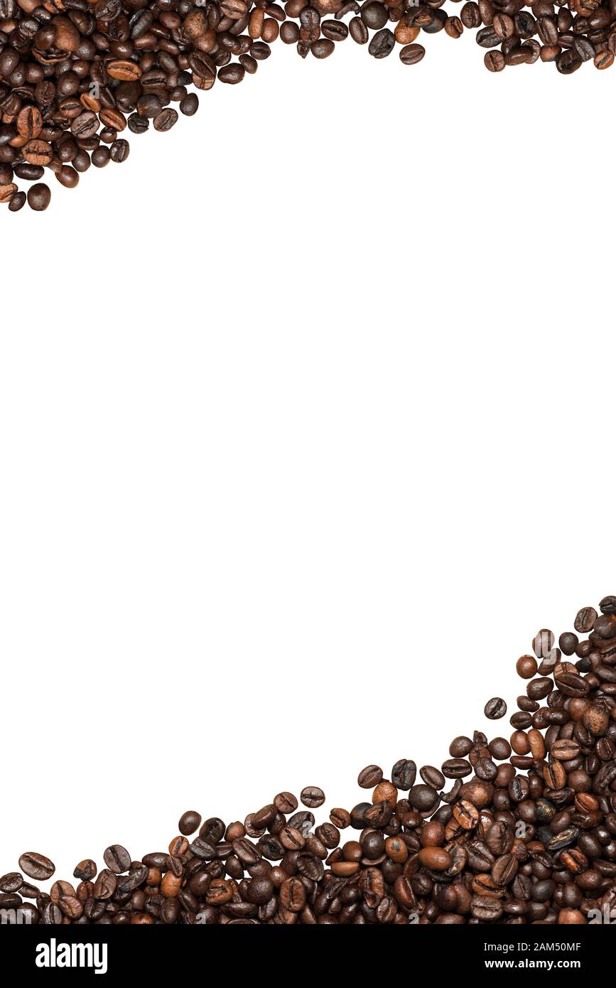 Group of roasted coffee beans isolated on white background with copy ...