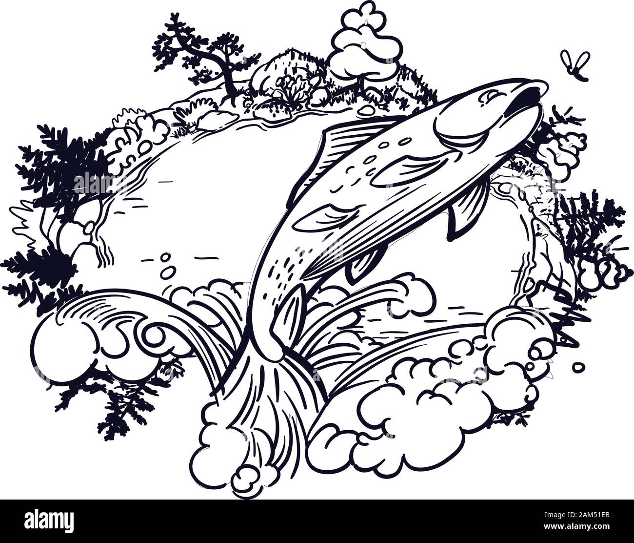 Freshwater Fish Jumping Out Of The Water For A Bug Or Fly Stock Vector Image Art Alamy