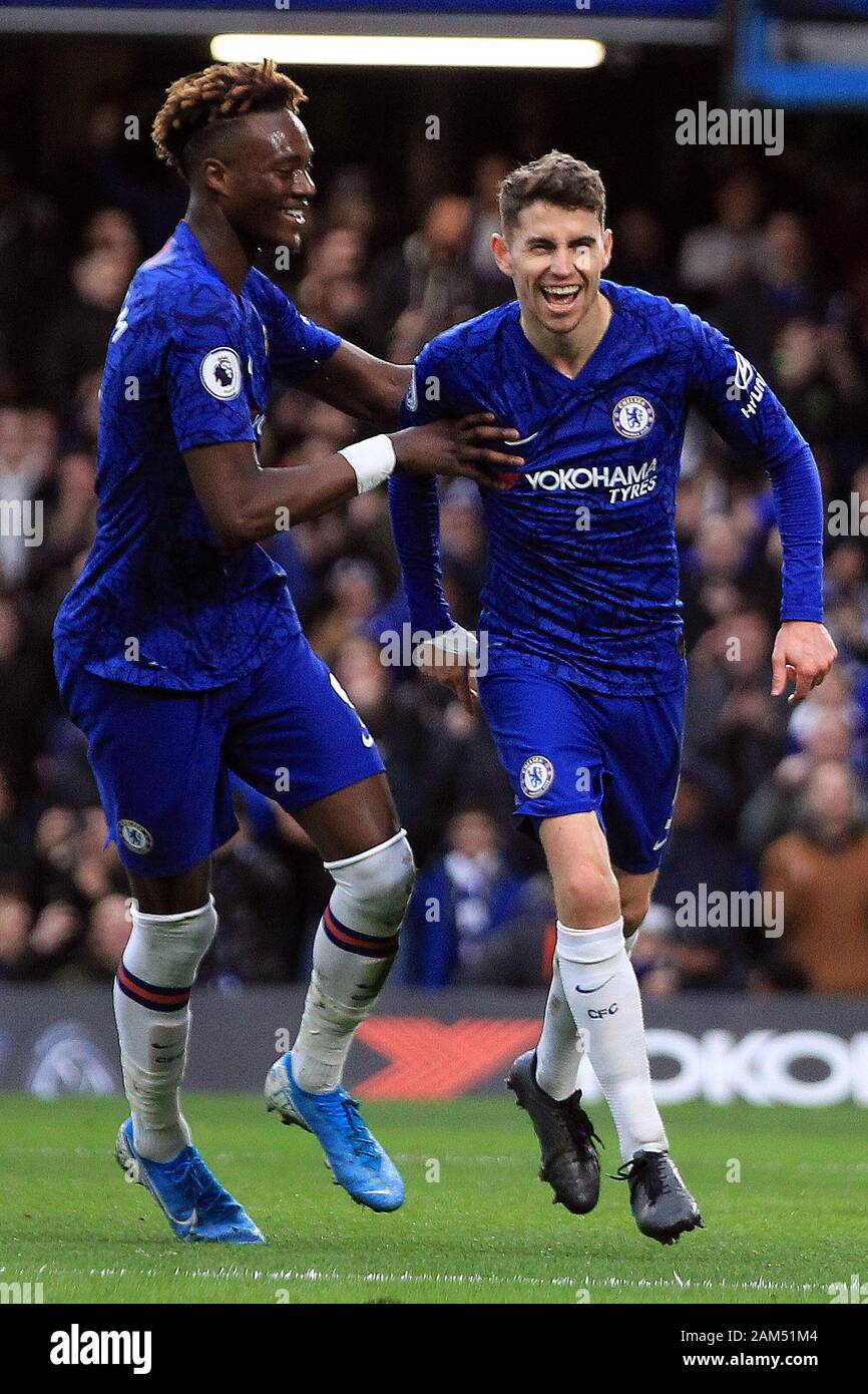 London Uk 11th Jan 2020 Jorginho Of Chelsea R Celebrates With Tammy Abraham Of Chelsea L