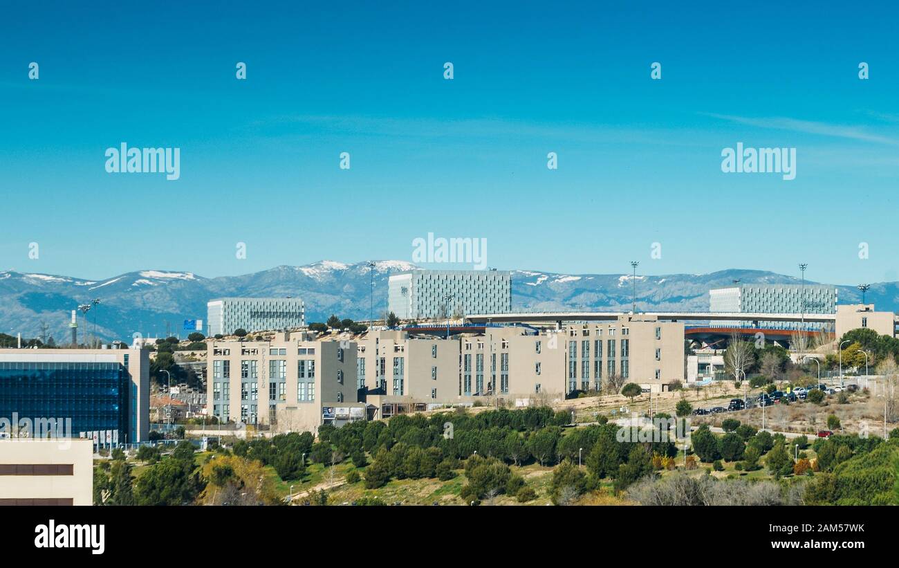 Madrid, Spain - Jan 11, 2020: View of Telefonica main telecommunications HQ in Las Tablas, Madrid, Spain Stock Photo