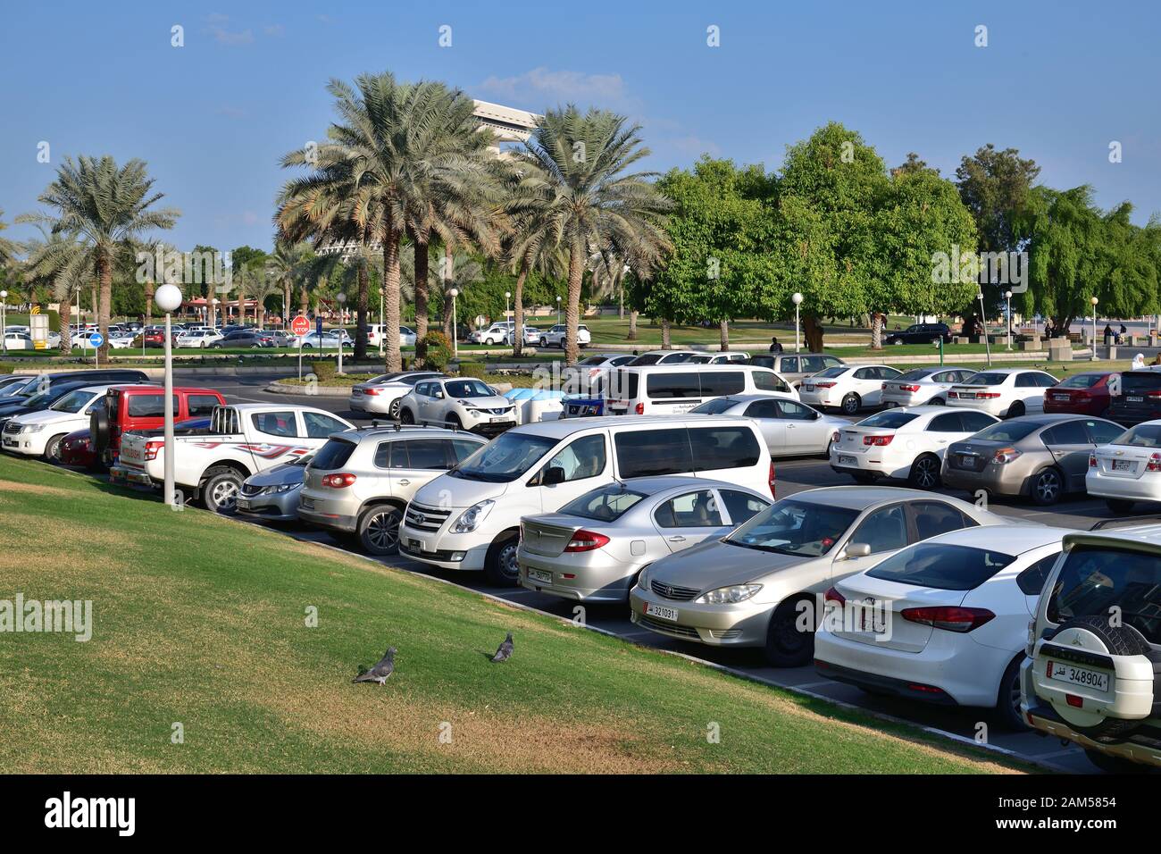 Doha, Qatar - Nov 21. 2019. Dallah Parking in park on Corniche street. West Bay Stock Photo