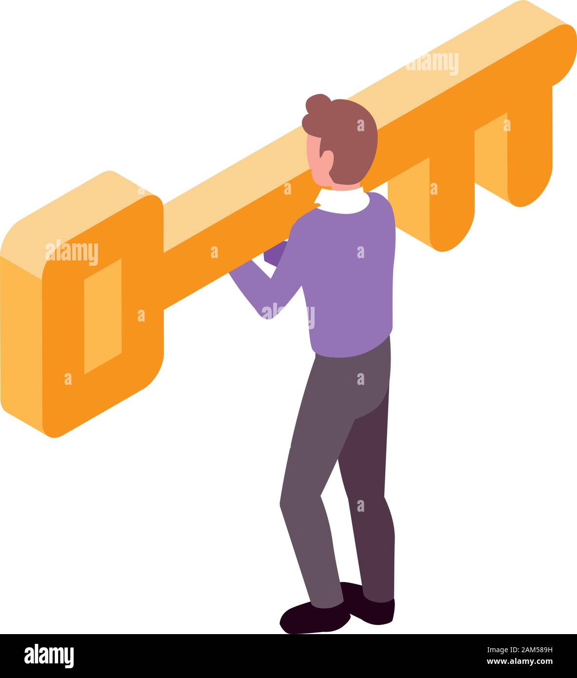 businessman with golden key on white background vector illustration ...