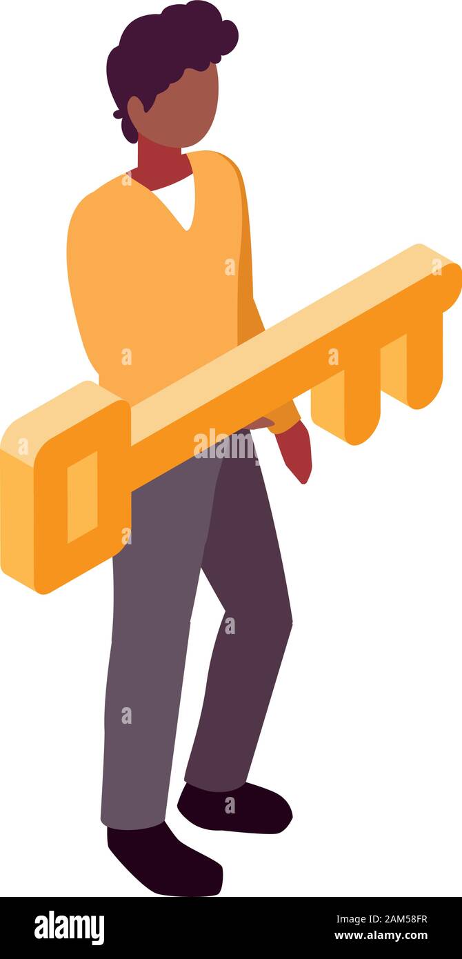 businessman with golden key on white background vector illustration ...