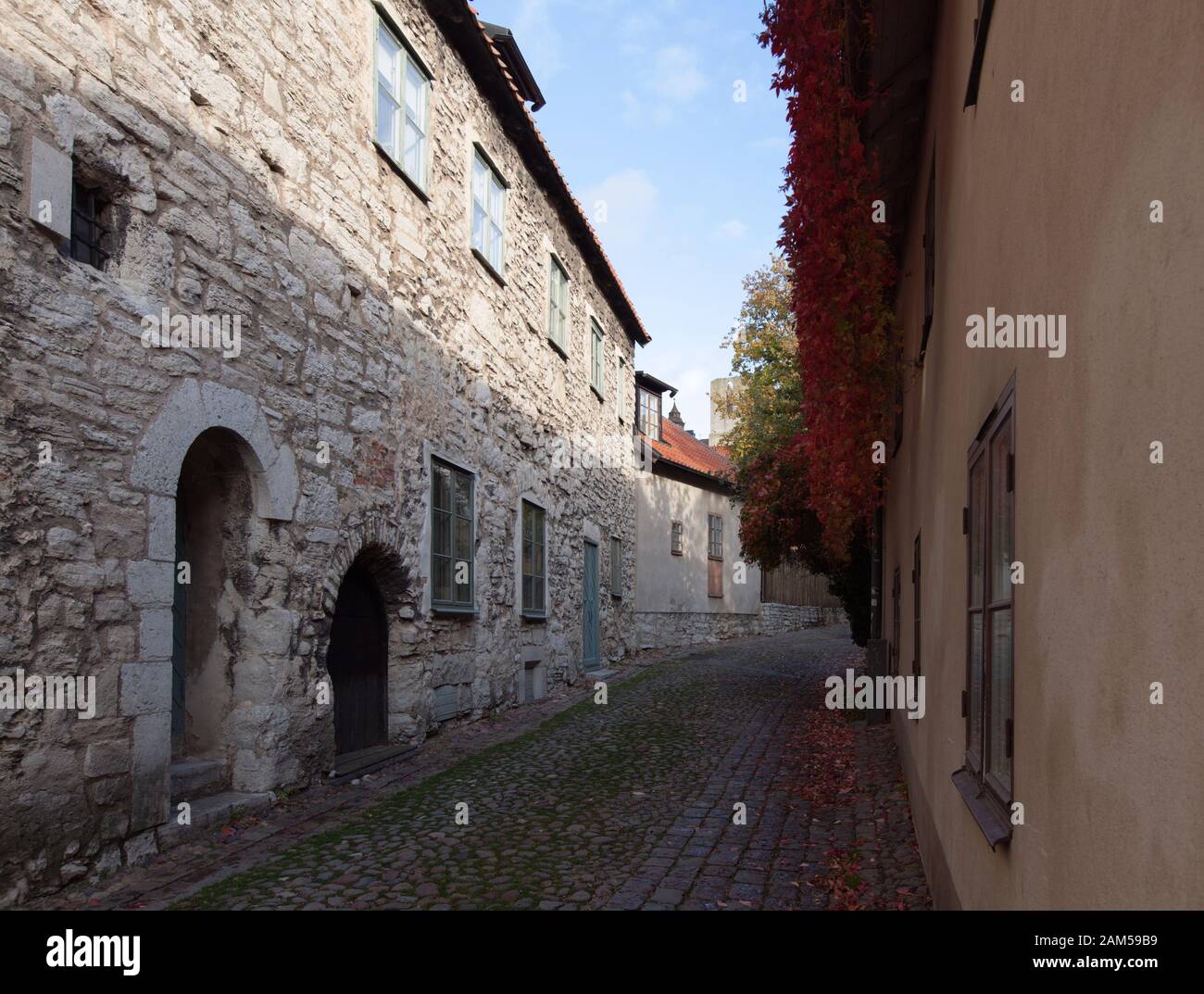 VISBY, SWEDEN ON OCTOBER 11, 2019. Street view of buildings during the autumn. Old house, homes in the town. Editorial use. Stock Photo