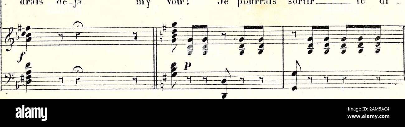 Les oiseaux en cage, : opéra-comique en un acte . ^^JLè=^;p=P^3^^^5Mig Ull -^ P- t(iii-. Au l)Oiil tliiii i-ii-li.ui iKiir, Lii oriiix (liir eu saii tuii-. ^FEH ^*i3 K3E ^Ê^EE^ ê  i2l. P :3=Ht: r^&gt; =^EEt reiiipo. ^T^^^ ^^^ 7 F ^^=^ =;^ y- m y voir! Je [lourrais S(irfir- ^m If cli. Ëi^r-r&^rr-^:Jj| J. ^^Tr ^ -y—-^^^-g manche A   vec une cornet te blan   che; je [lourraii sortir k- di   Stock Photo