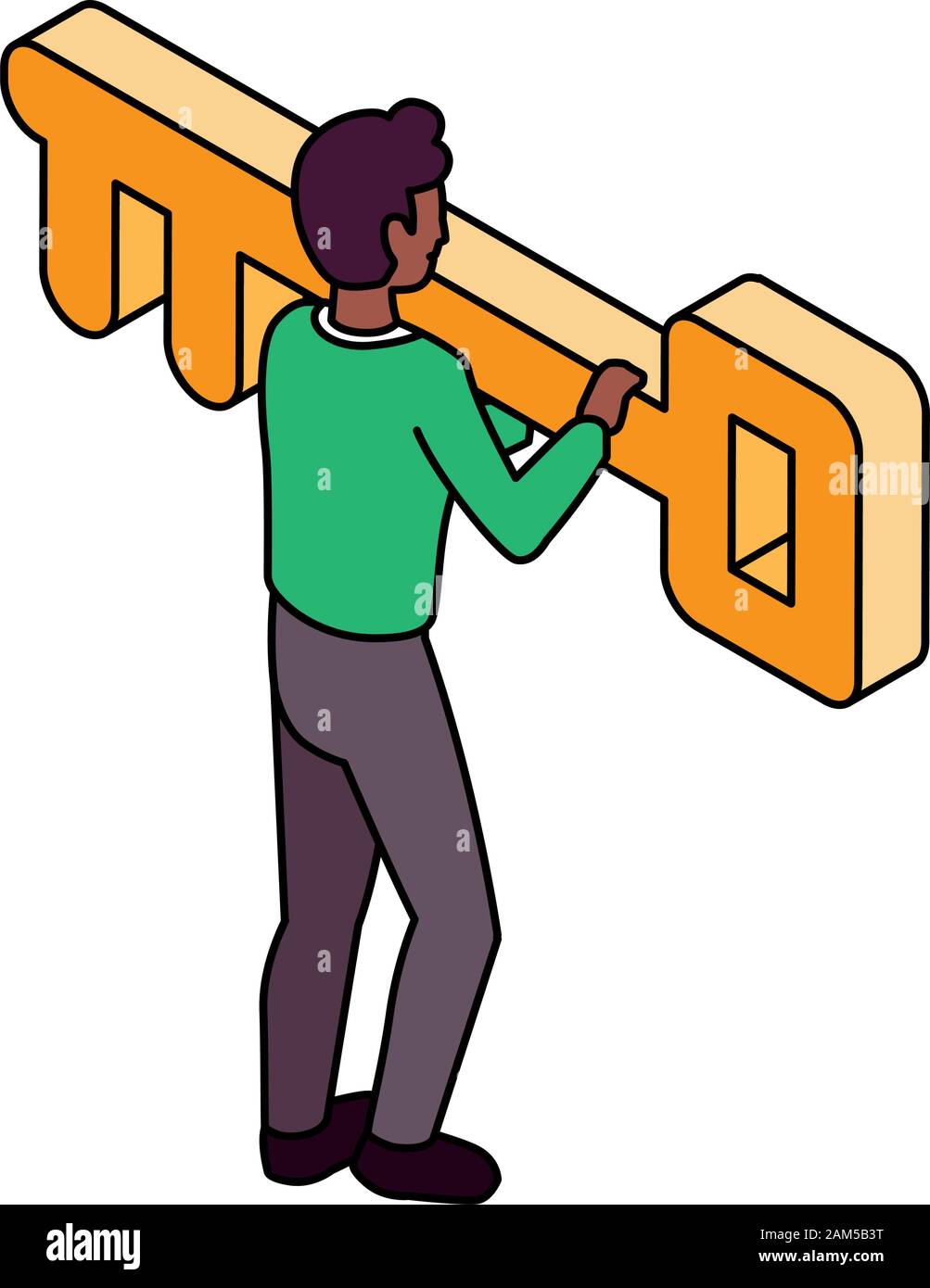 businessman with golden key on white background vector illustration ...