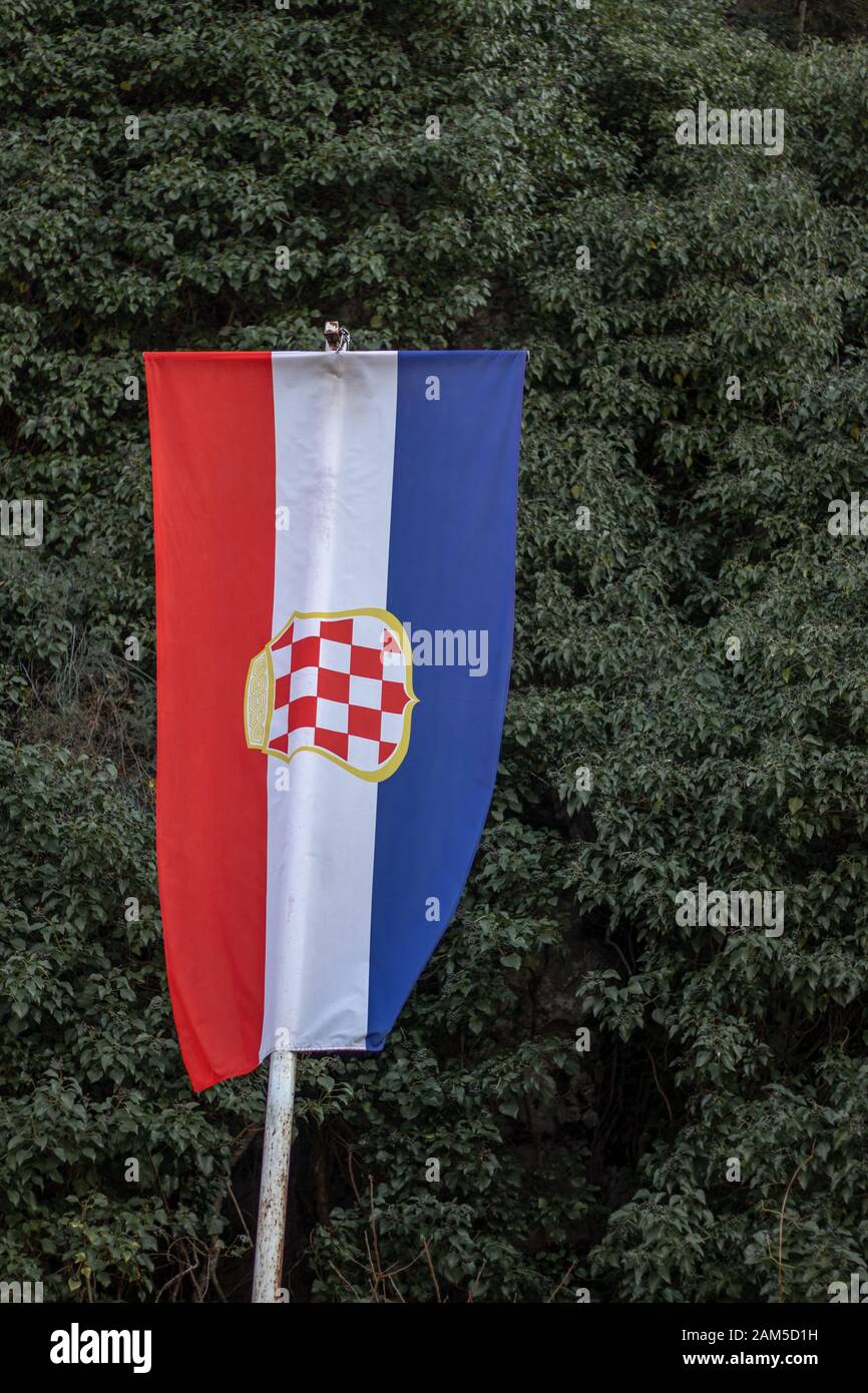 Flag of the Croatian Republic of Herzeg-Bosnia, displayed in croatian part of bosnia and herzegovina. Country split into serbian,muslim and croatian n Stock Photo