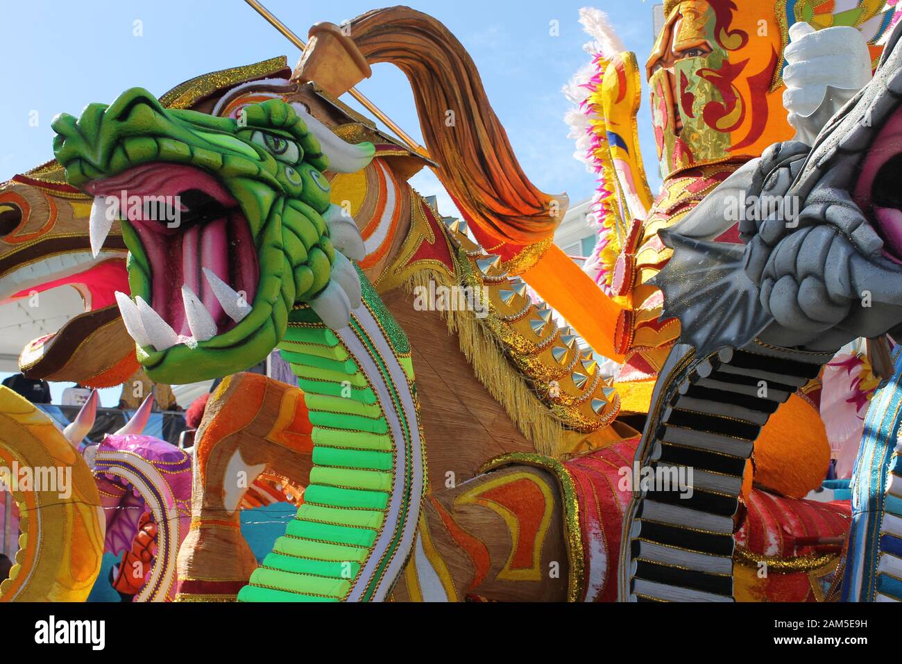 Dragon float at the colorful Junkanoo Festival on Boxing Day in Nassau, The Bahamas Stock Photo