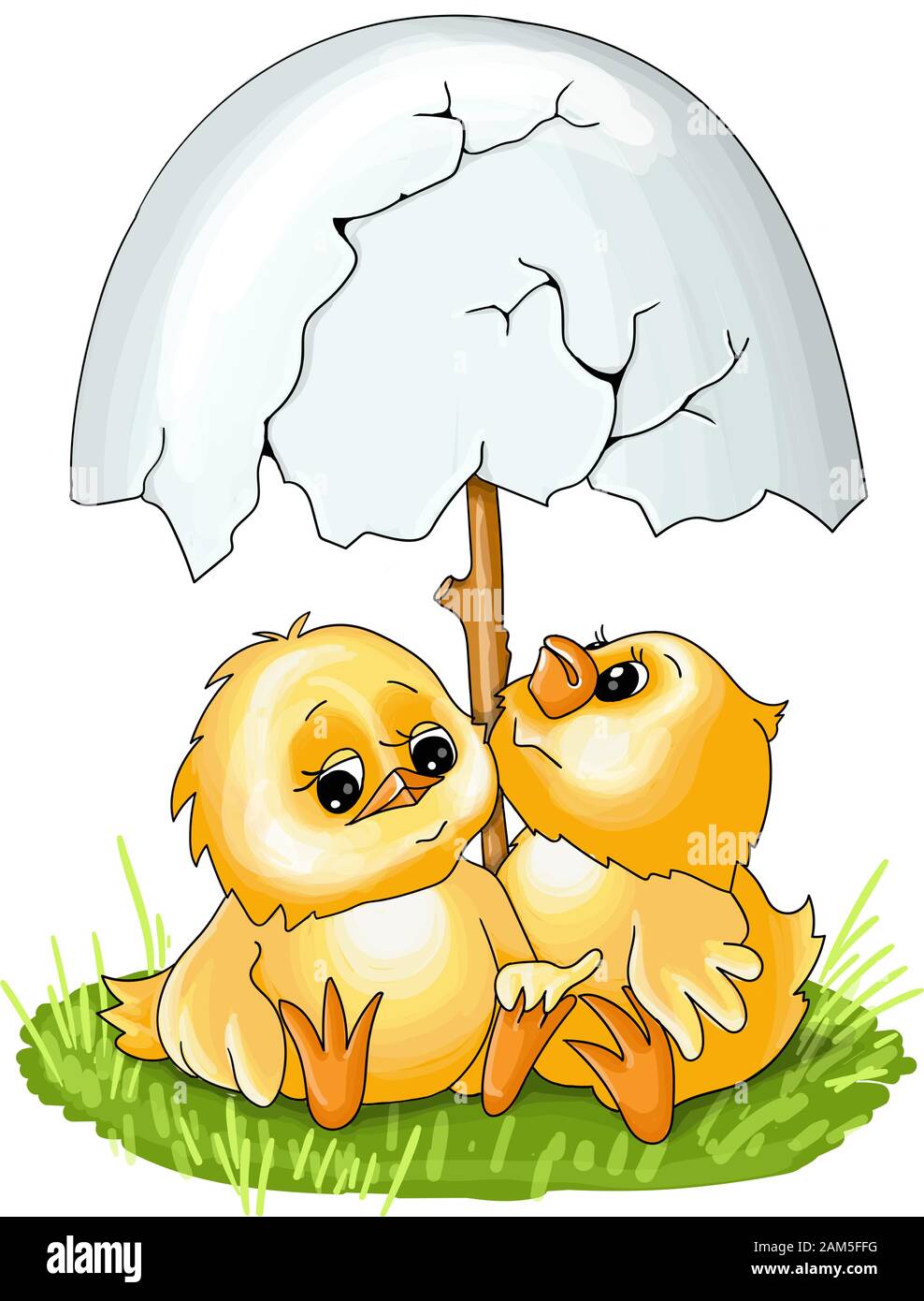 simple card illustration of two funny cartoon chickens in love under an  umbrella Stock Vector Image & Art - Alamy
