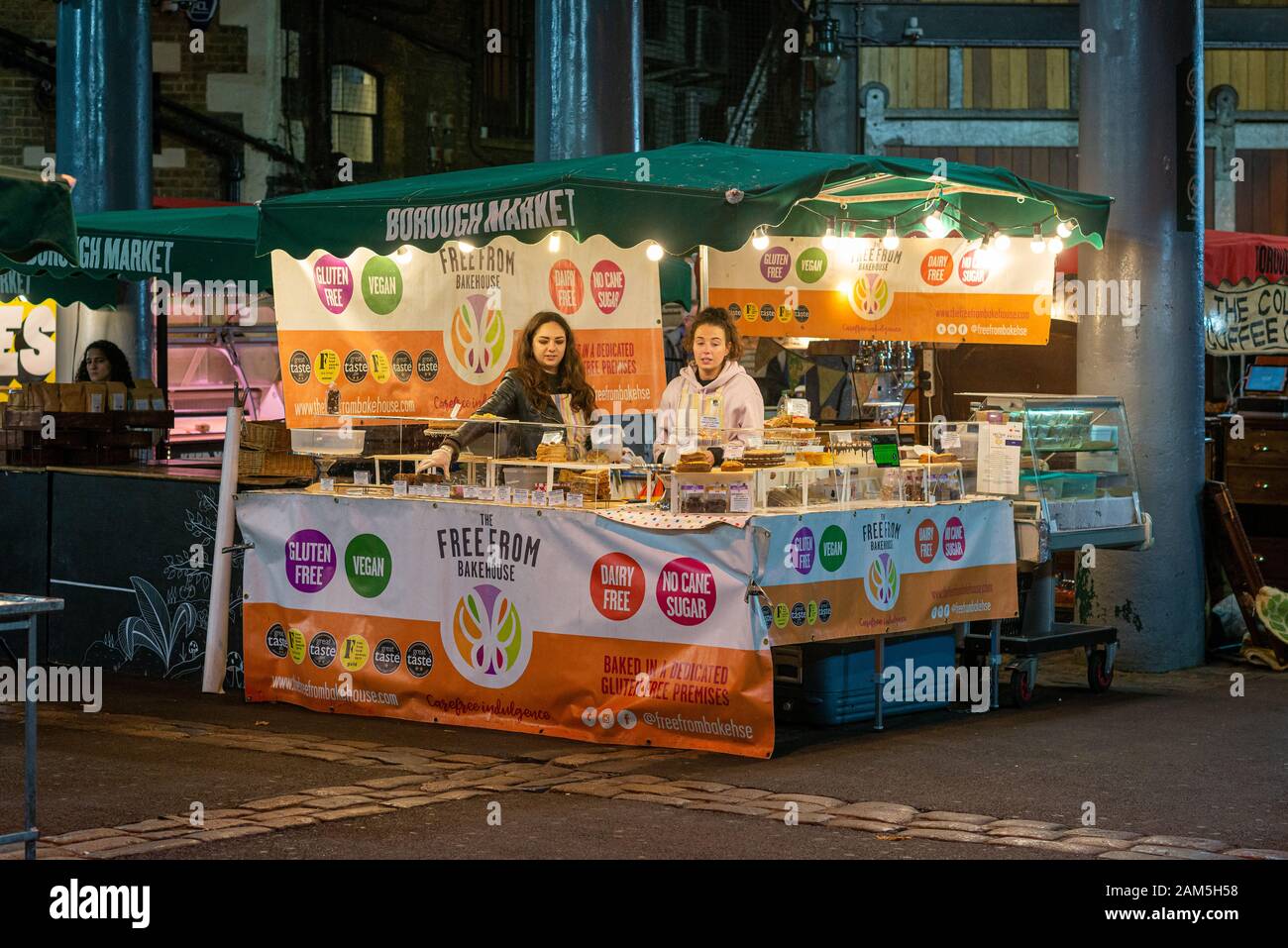 Free From health foods stall in Borough Market, Southwalk, London Stock Photo