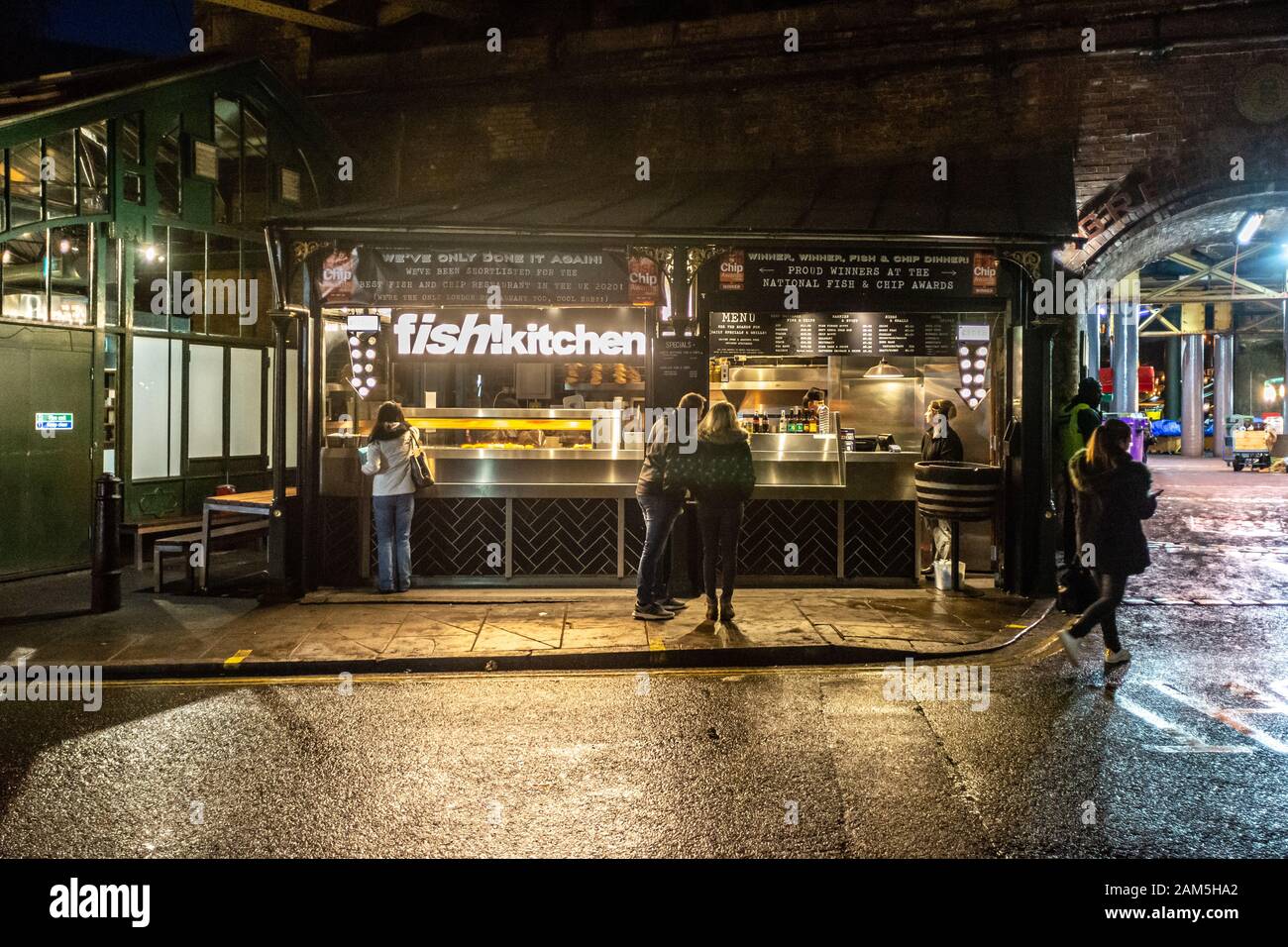 Fish!Kitchen fish and chip food stall at Borough Market, Southwalk