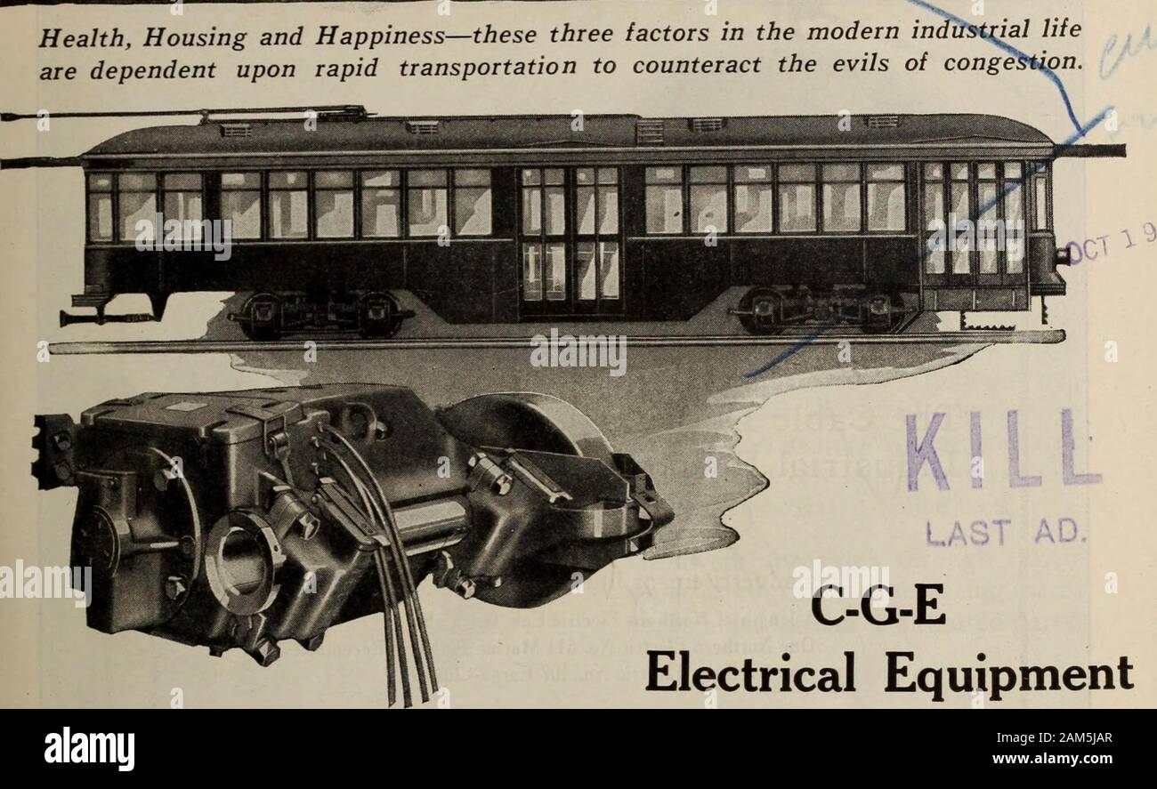 Canadian transportation & distribution management . Health, Housing and Happiness—these three factors in the modern imare dependent upon rapid transportation to counteract the evils of ial life. LAST AD. C-G-E Electrical Equipment on Toronto TransportationCommissions New Street Cars ABOVE is the new type of Motor Car ordered by the Toronto Transportation Commissionand shown herewith is the CGE-241-B Railway Motor, 55 H.P. rating—built by us in* Canada,—4 of which will drive the motor car, this motor capacity providing for trail caroperation. A novel feature in connection with the control equip Stock Photo