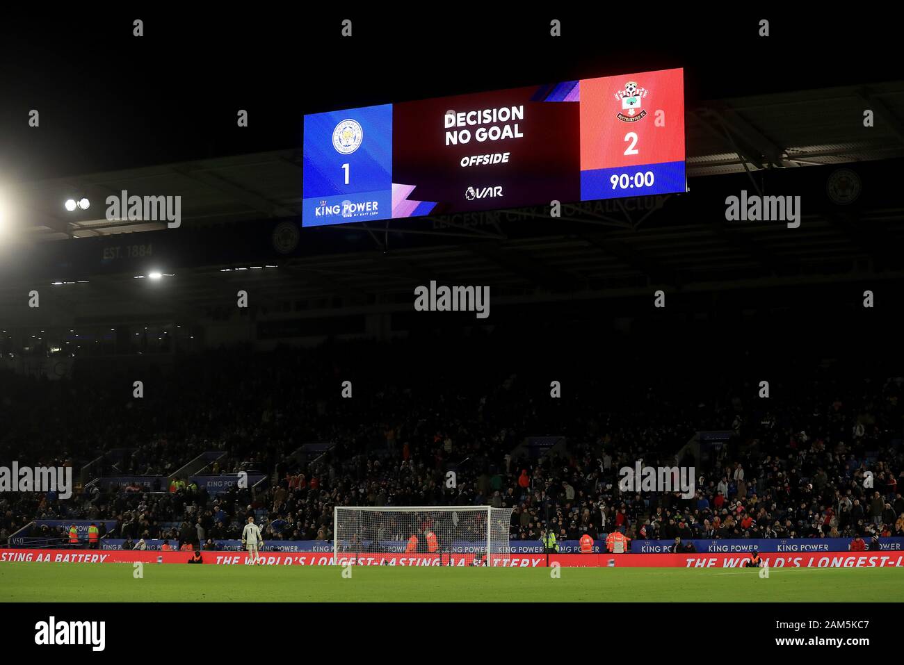 The big screen displays that the VAR has disallowed a goal for offside ...