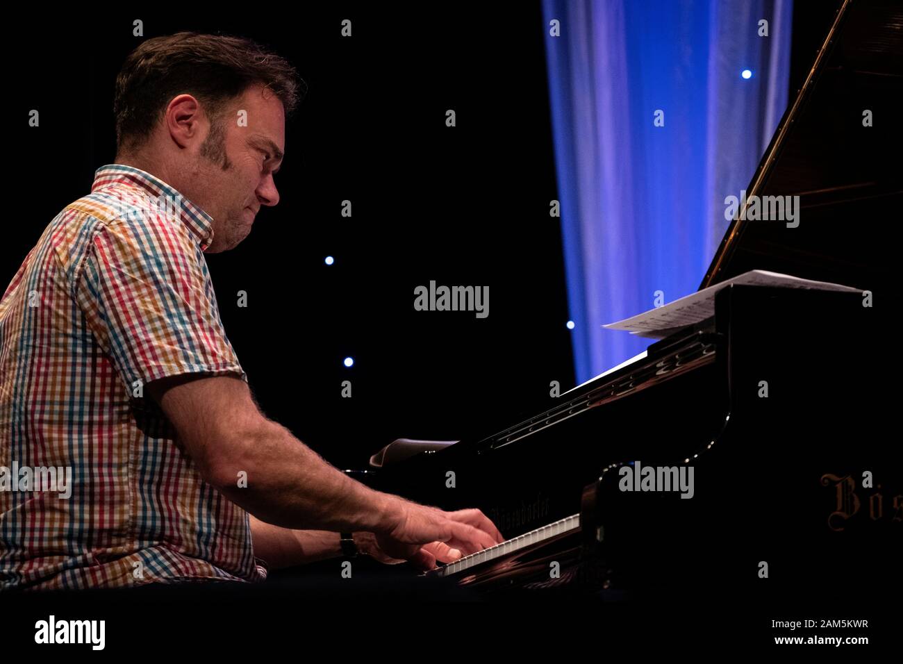 Gareth Williams soloing on piano with the Jim Mullen's Volunteers,  Scarborough Jazz Festival 2019 Stock Photo - Alamy