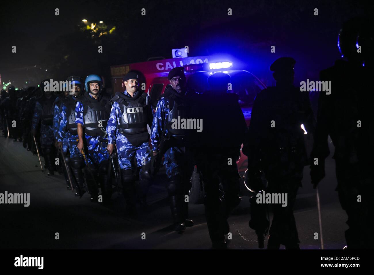 Guwahati, Assam, India. 11th Jan, 2020. Rapid Action Force (RAF) personnel during protest against the Citizenship (Amendment) Act (CAA), in Guwahati. Credit: David Talukdar/ZUMA Wire/Alamy Live News Stock Photo