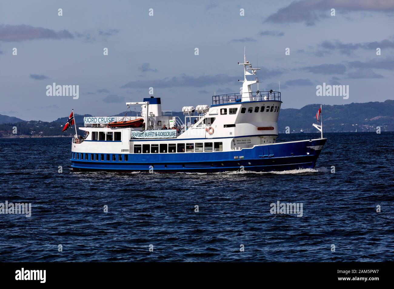 Passenger ship Lykkeper in Byfjorden, outside the port of Bergen, Norway Stock Photo