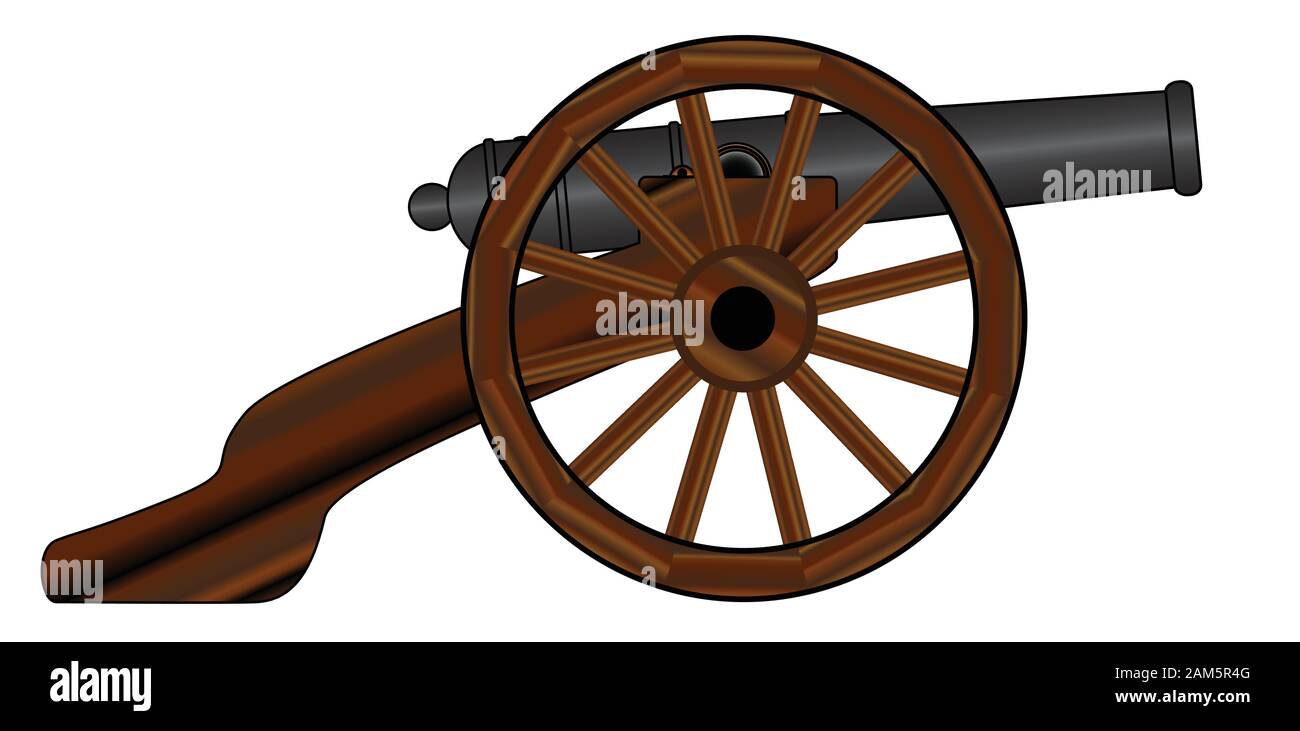 Typical American civil war cannon gun isolated on a white background Stock Vector