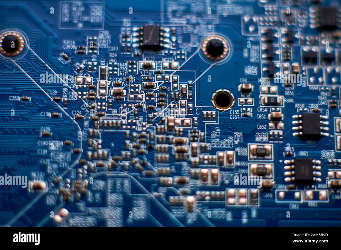 printed circuit Board with chips and radio components electronics Stock Photo