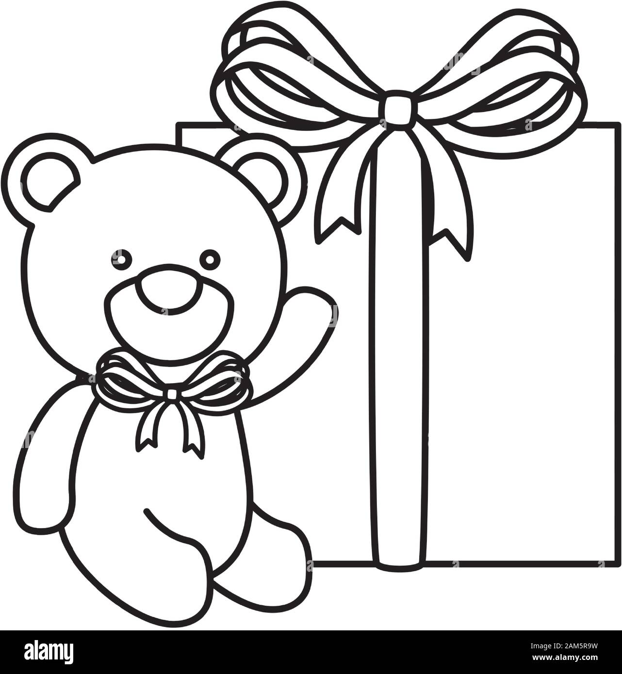 cute teddy bear with gift box isolated icon Stock Vector