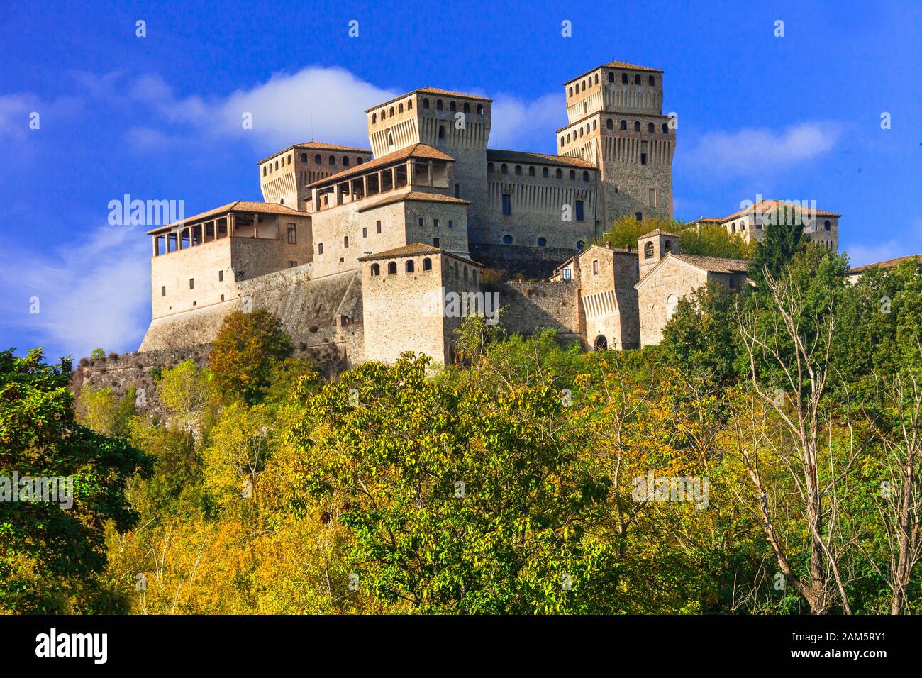 Beautiful Torrechiara old castle,near Parma,Emilia Romagna,Italy. Stock Photo