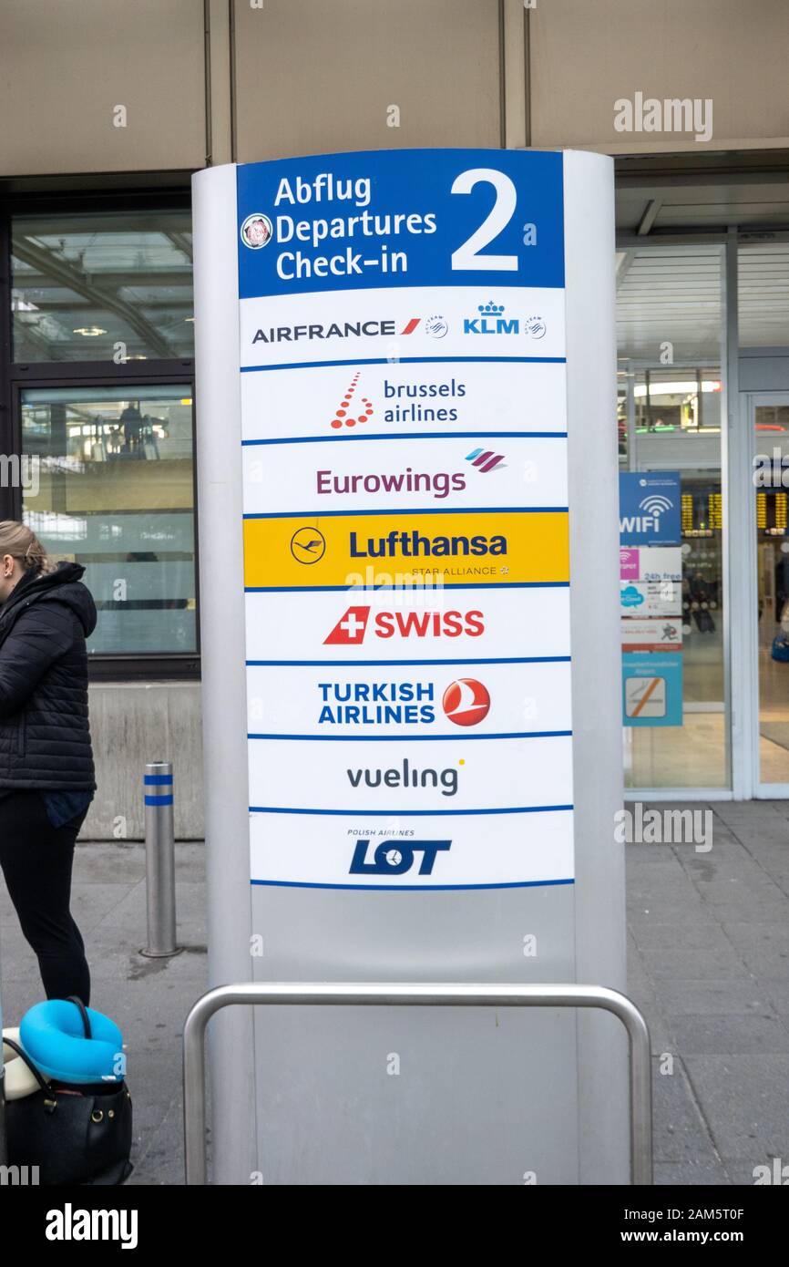 Airline Departure check in sign outside Nuremberg Airport Stock Photo