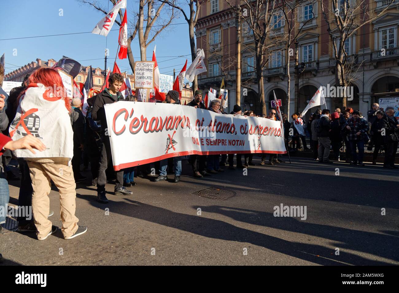 Turin, Italy. 11th Jan, 2020. “No-TAV” (Lyon-Turin railway) activists demonstrate against the imprisonment of 74-year-old Nicoletta Dosio. Credit: MLBARIONA/Alamy Live News Stock Photo