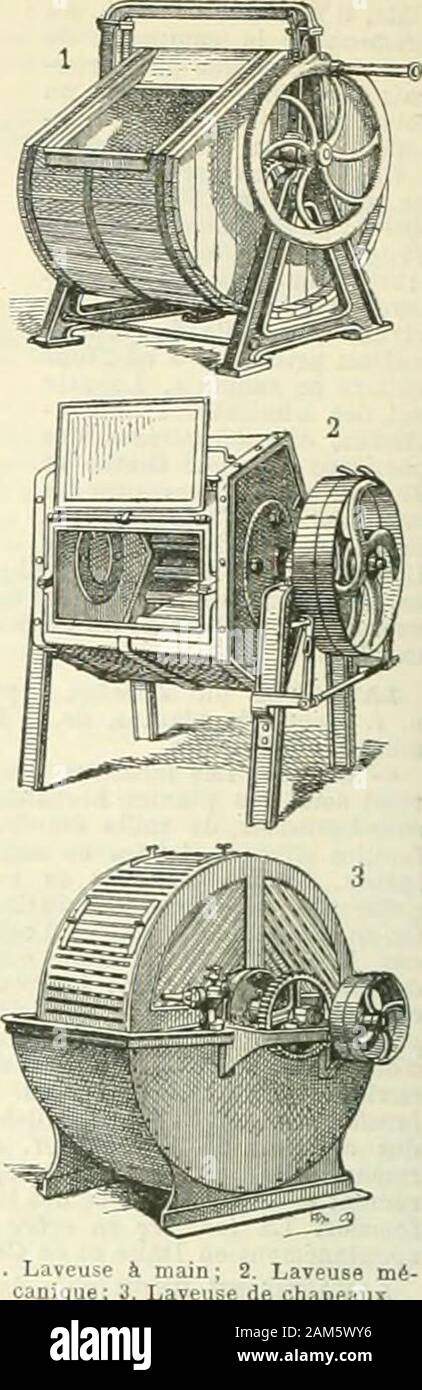 Nouveau Larousse illustré : dictionnaire universel encyclopédique . 1 -1 •«?• 1. ^u»iiui ijui javïj it;» iiiiiieraii broyés ou les sables pour recueillir des parcelles dor ou deplatine: ies laveurs dor de la Guyane, il Ouvrier qui lavoles cendres et les balayures des ateliers de monnayageou d orfèvrerie, pour en retirer les parcelles dor et dar- parcelles dor et dar- ist. relig. Nom donné à des sectaires qui ont faitdu lavement des pieds un sacrement. — Techn. Appareil quon emploiepournettoyercertainesraciM-^ t M.-i-iinK tubercules, il Appareil employé au1,^ liions. Il Laveur ou Laveuse mécani Stock Photo